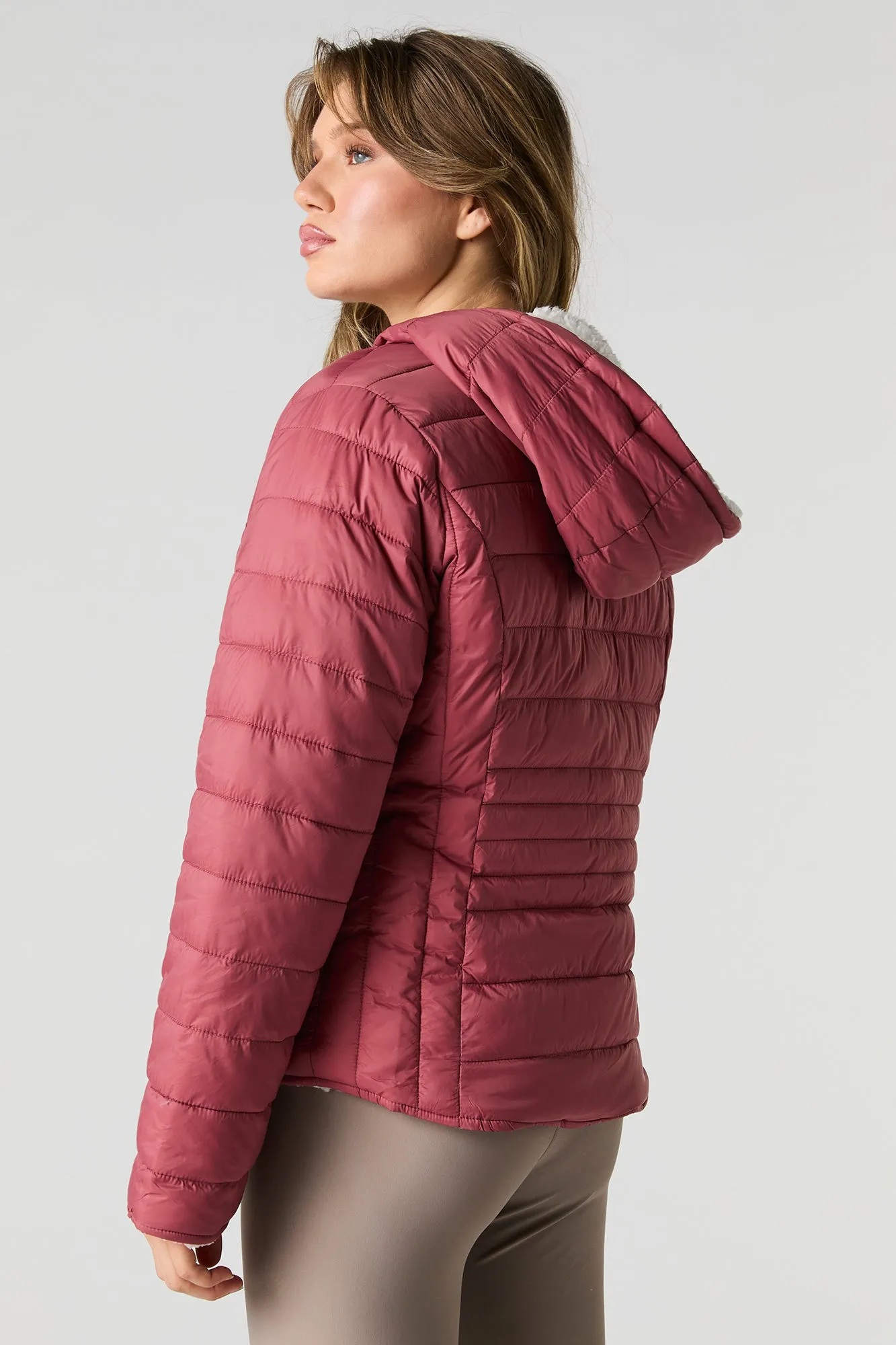 Reversible Sherpa & Nylon Puffer Jacket