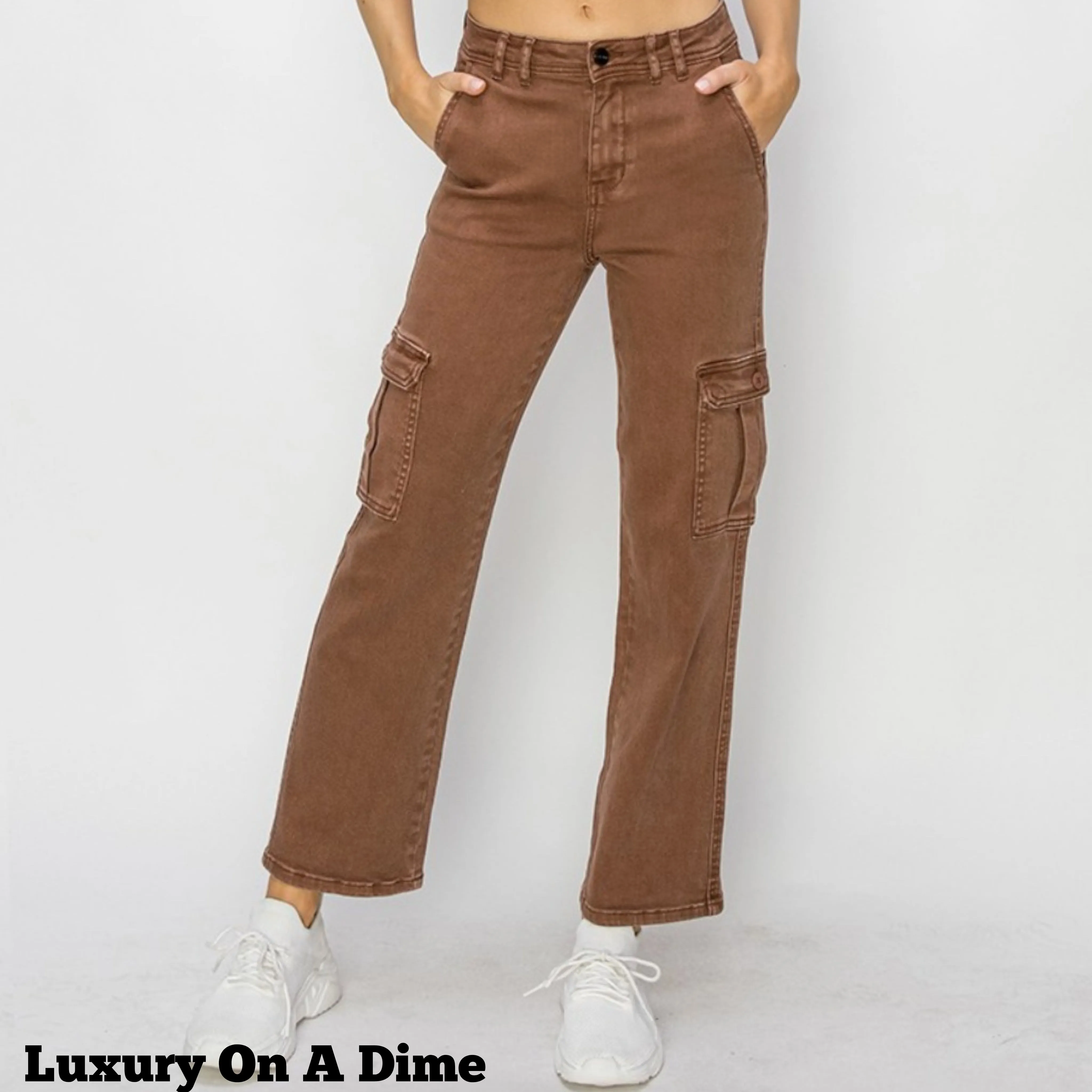 RISEN Cargo High-Rise 90s Retro Denim Wide Leg Boyfriend Fit Utility Jean Pants