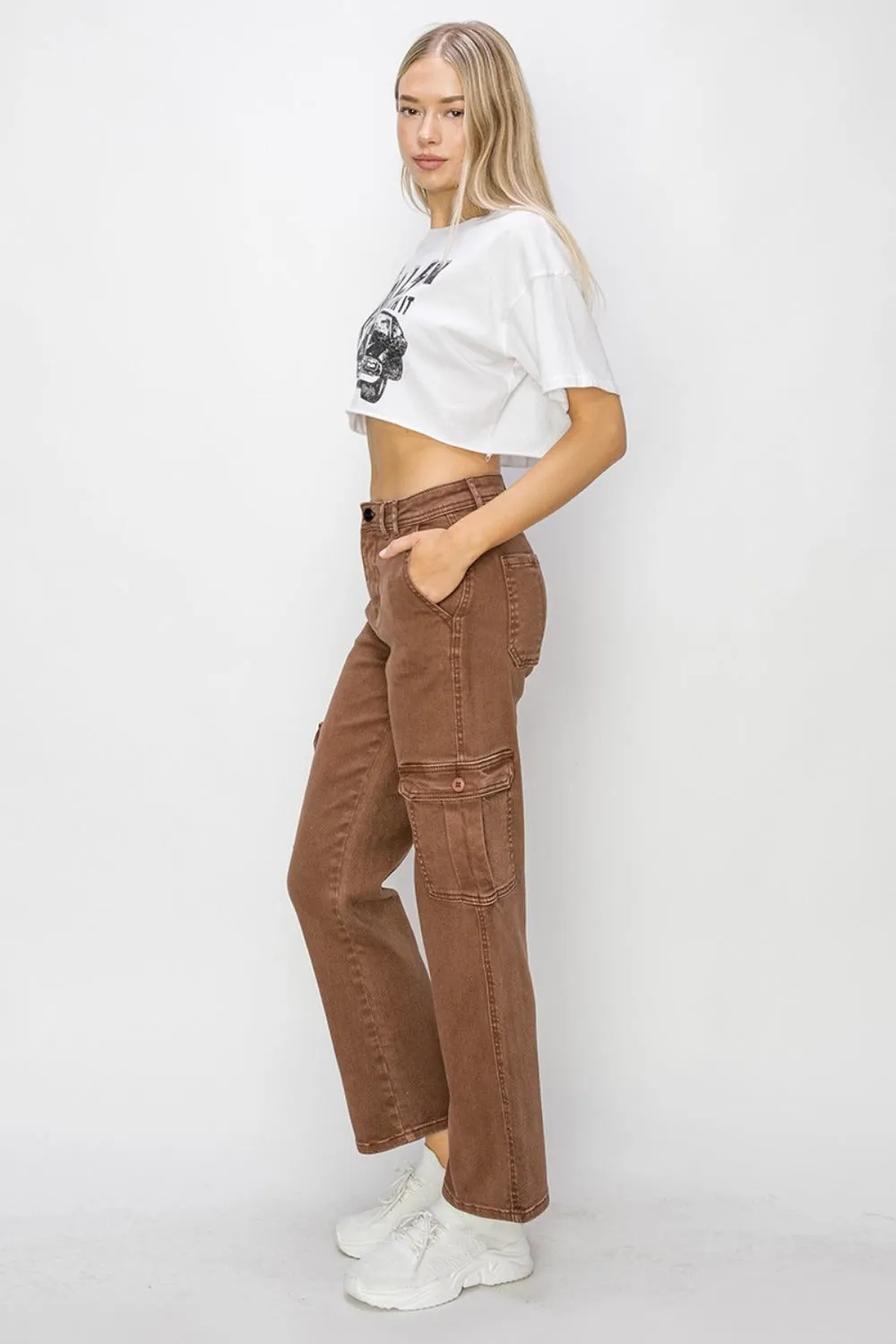 RISEN Cargo High-Rise 90s Retro Denim Wide Leg Boyfriend Fit Utility Jean Pants