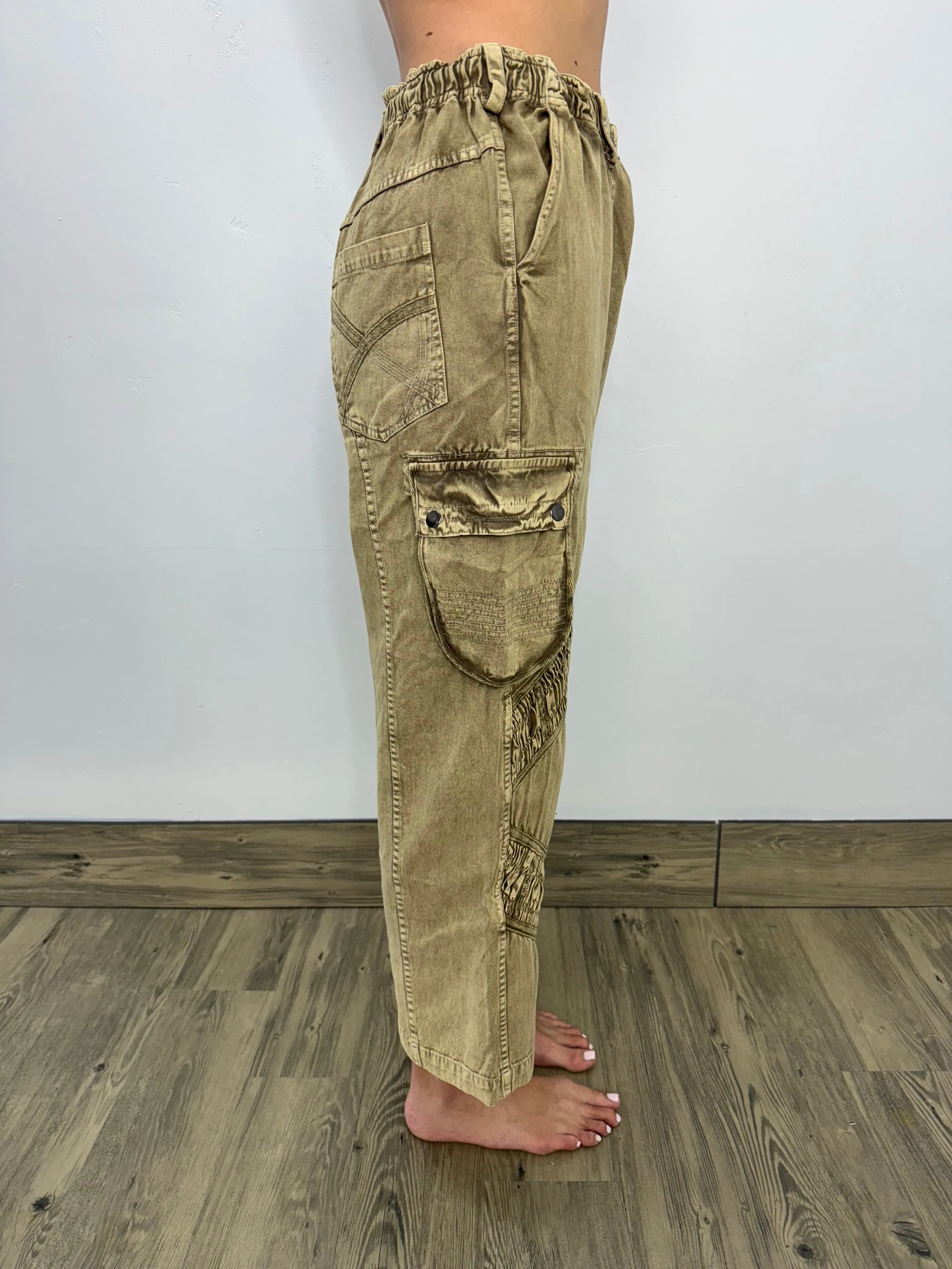 Rustic Mineral Wash Earth Cargo Pocket Pants