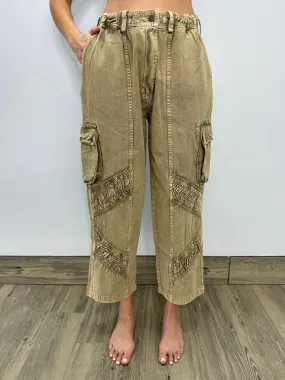 Rustic Mineral Wash Earth Cargo Pocket Pants