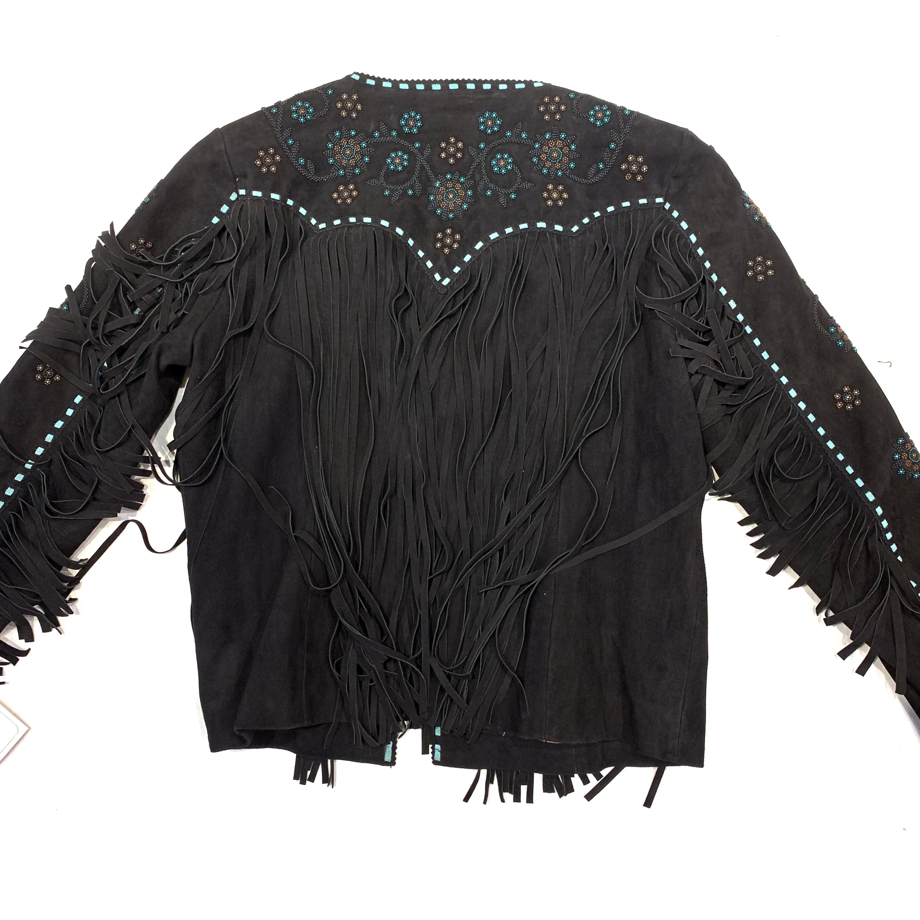 Scully Ladies Black Suede Fringe Beaded Jacket