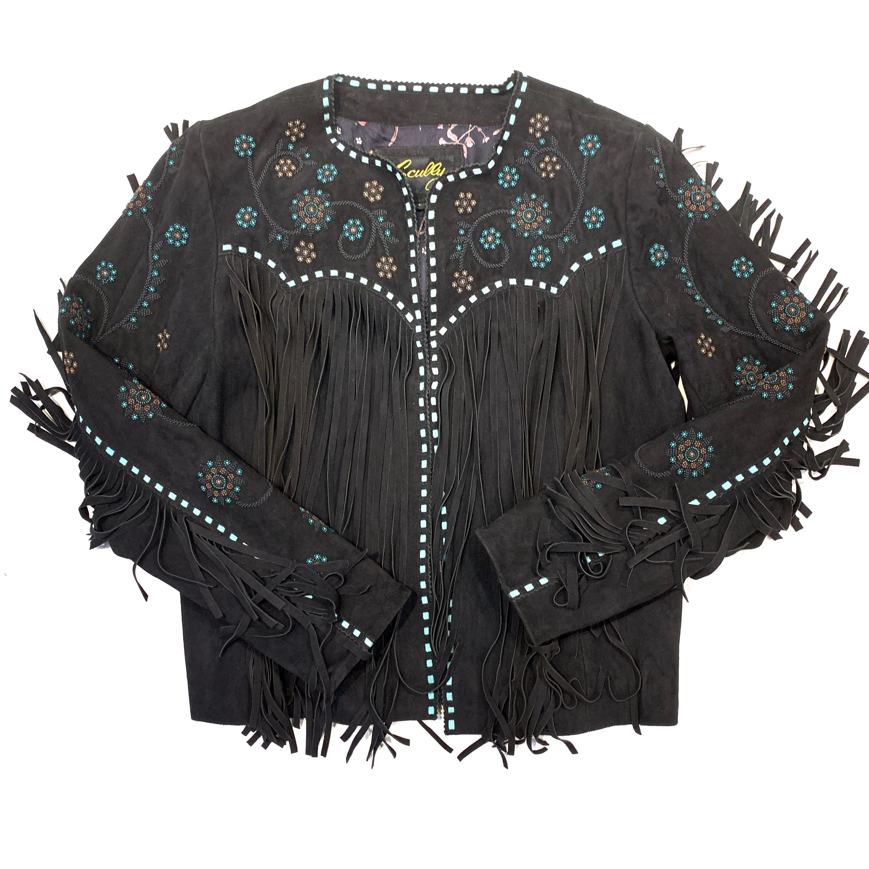 Scully Ladies Black Suede Fringe Beaded Jacket