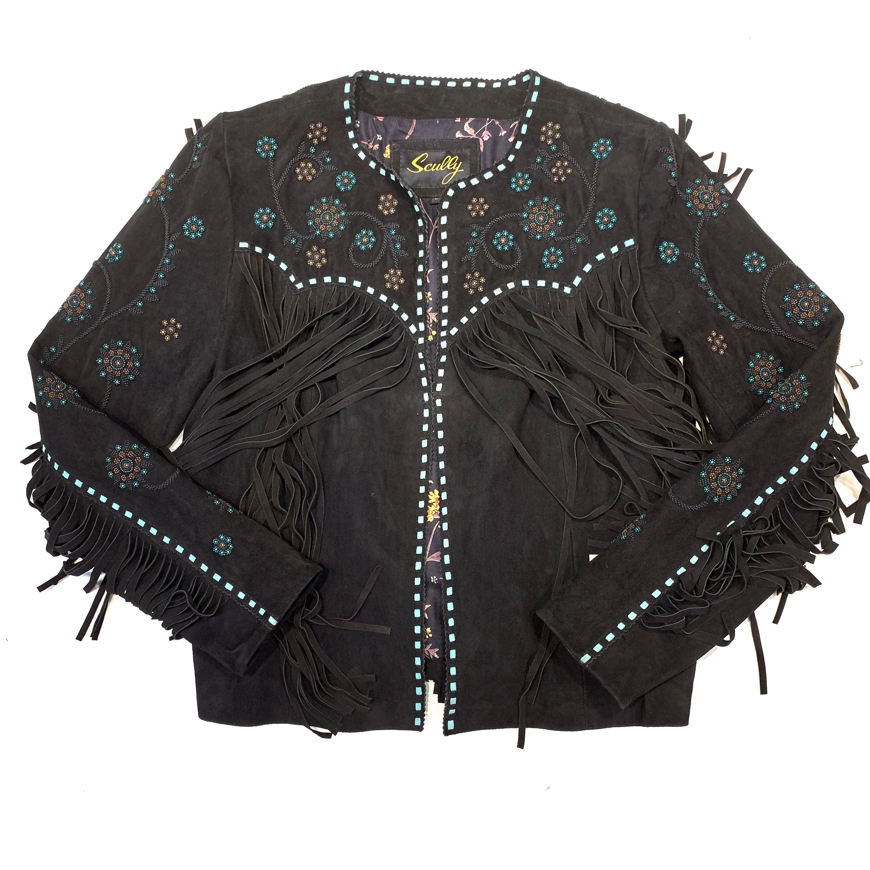 Scully Ladies Black Suede Fringe Beaded Jacket