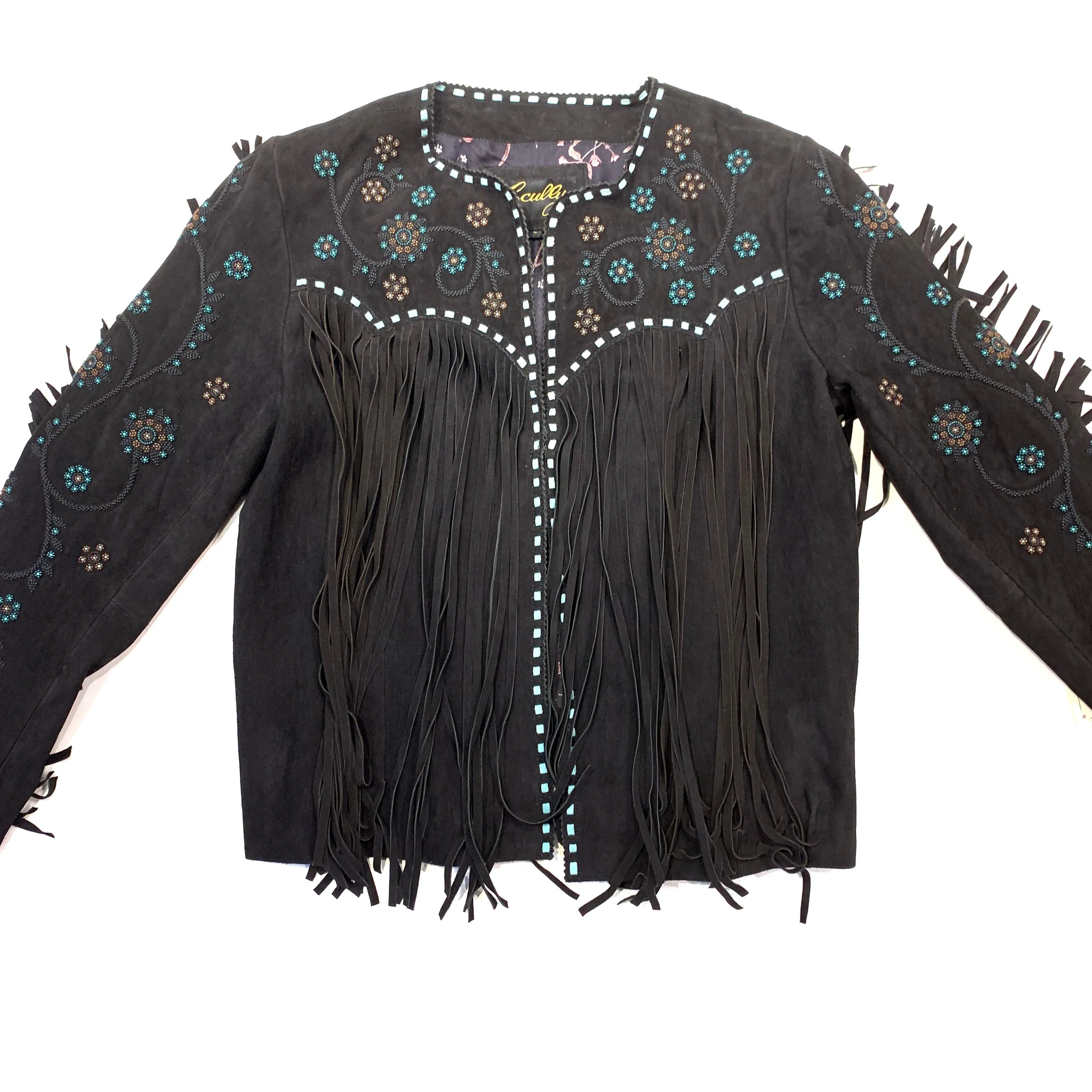 Scully Ladies Black Suede Fringe Beaded Jacket