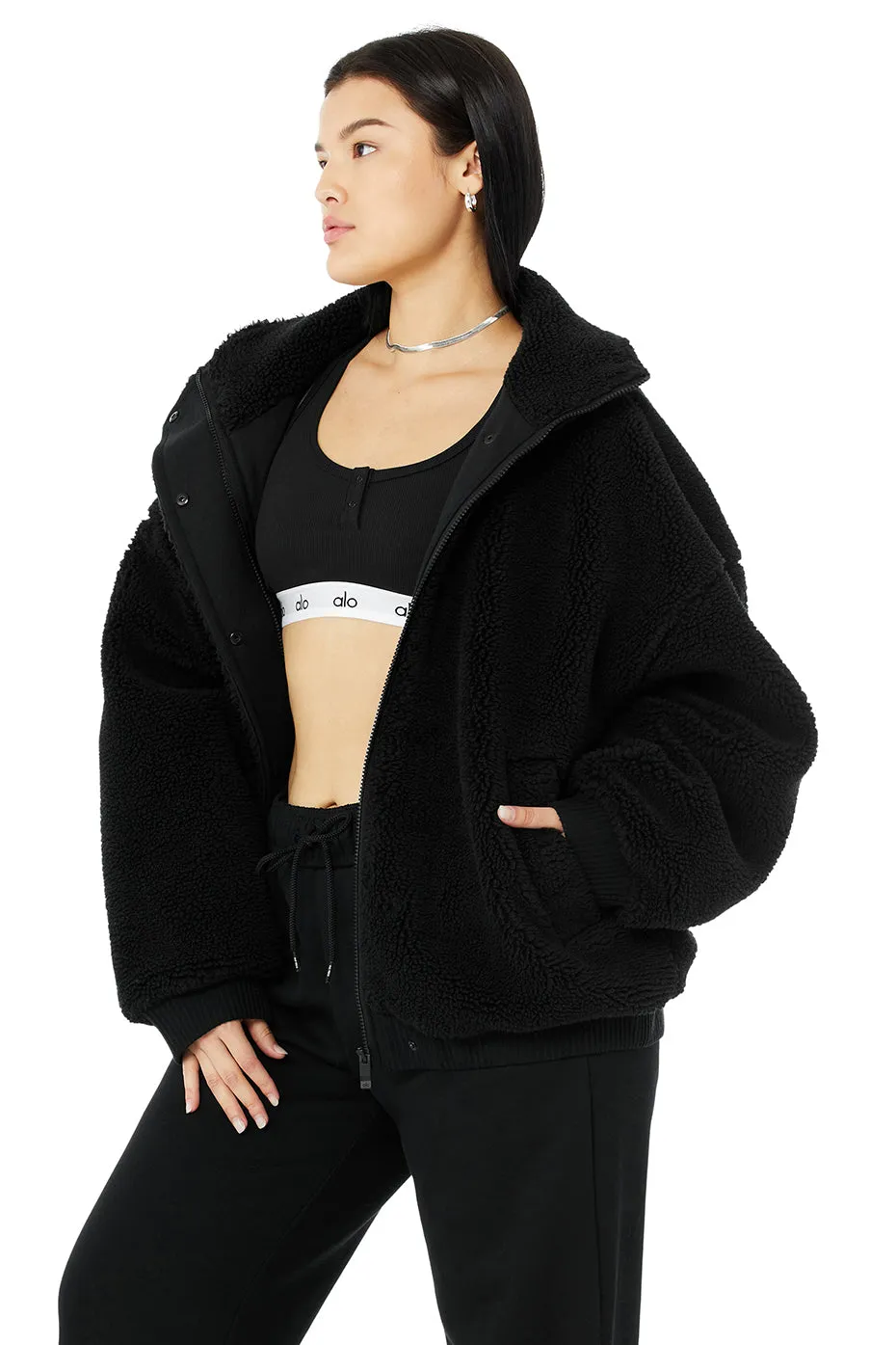 Sherpa Varsity Jacket - Black