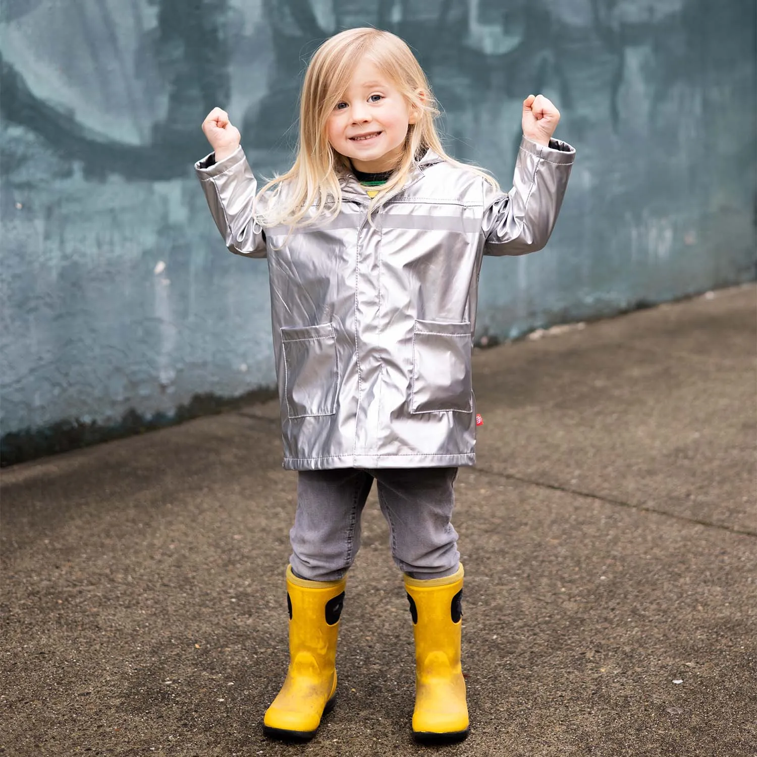 silver metallic magnetic raincoat