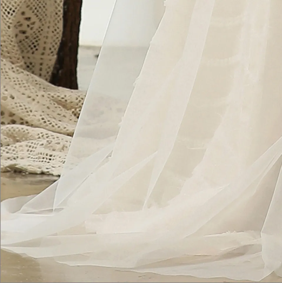 Simple Pleated A-line Wedding Dress With 3D Lace Underline