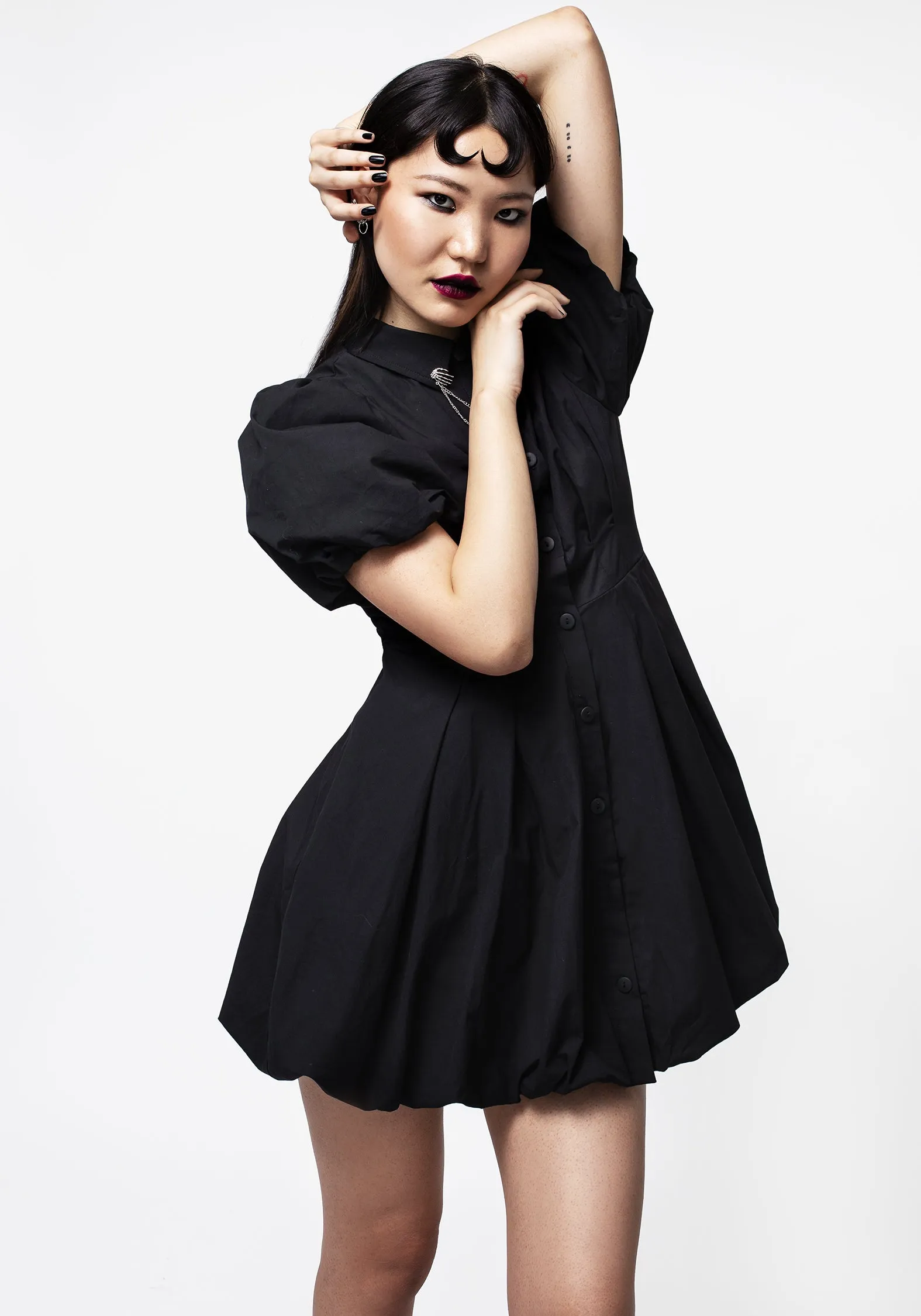 Skeleton Collar Bubble Hem Mini Dress