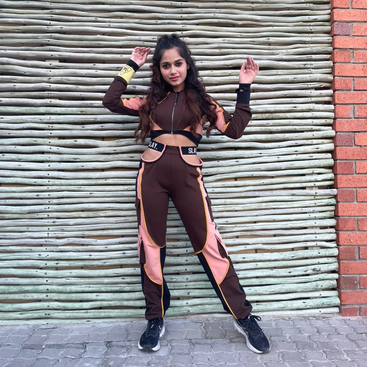 SLAY. Women's Activewear High Waist Brown Colorblock Cargo Jogger Pants Streetwear