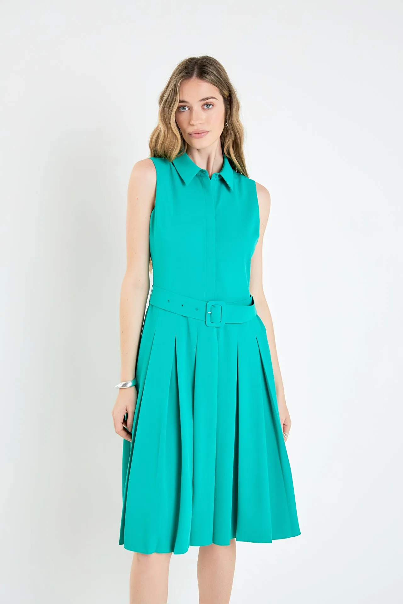 Sleeveless Pleated Midi Dress