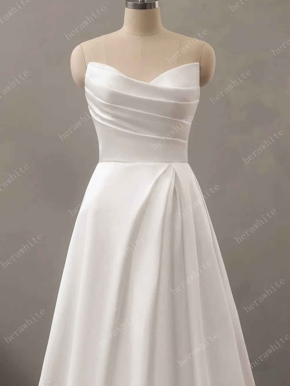 Strapless Mikado Silk A-Line Wedding Dress with Pleated Bodice