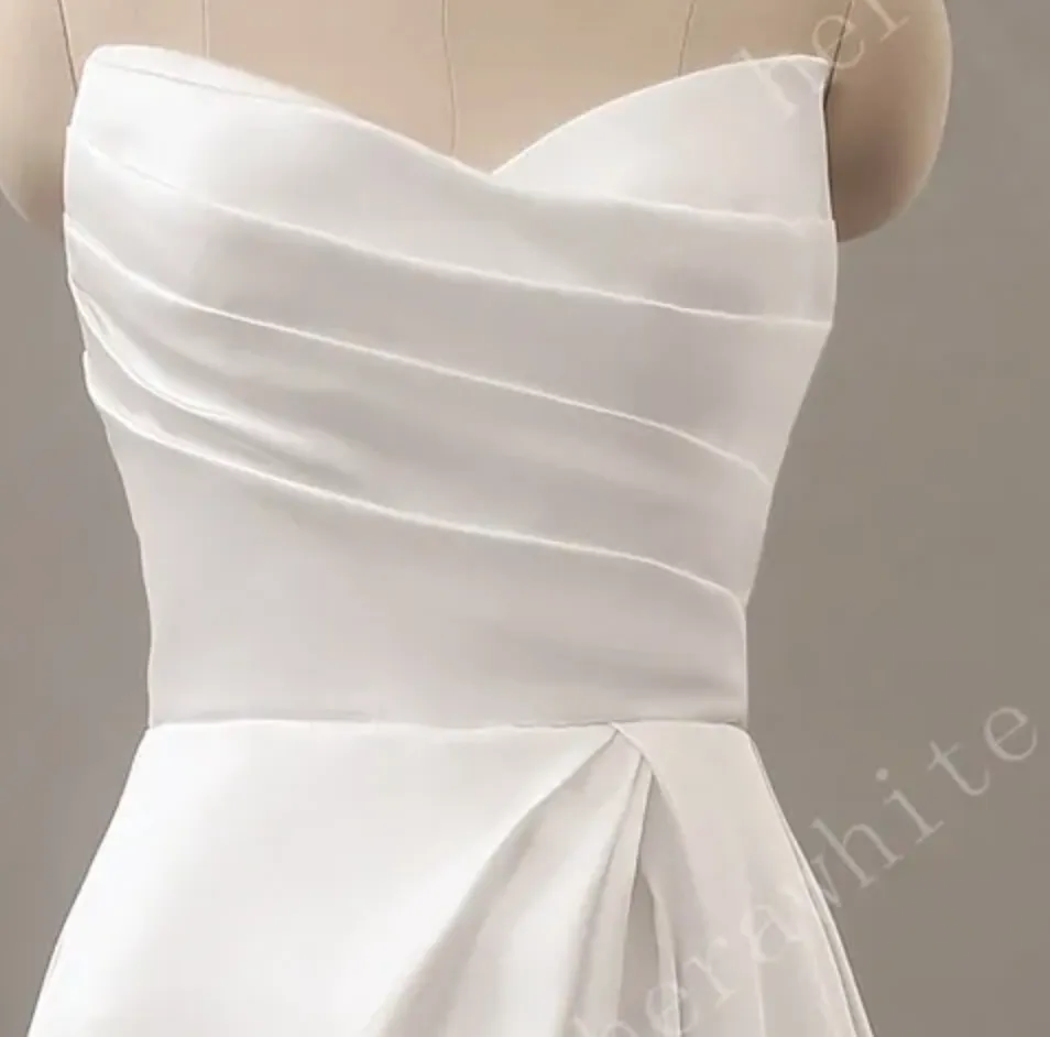 Strapless Mikado Silk A-Line Wedding Dress with Pleated Bodice