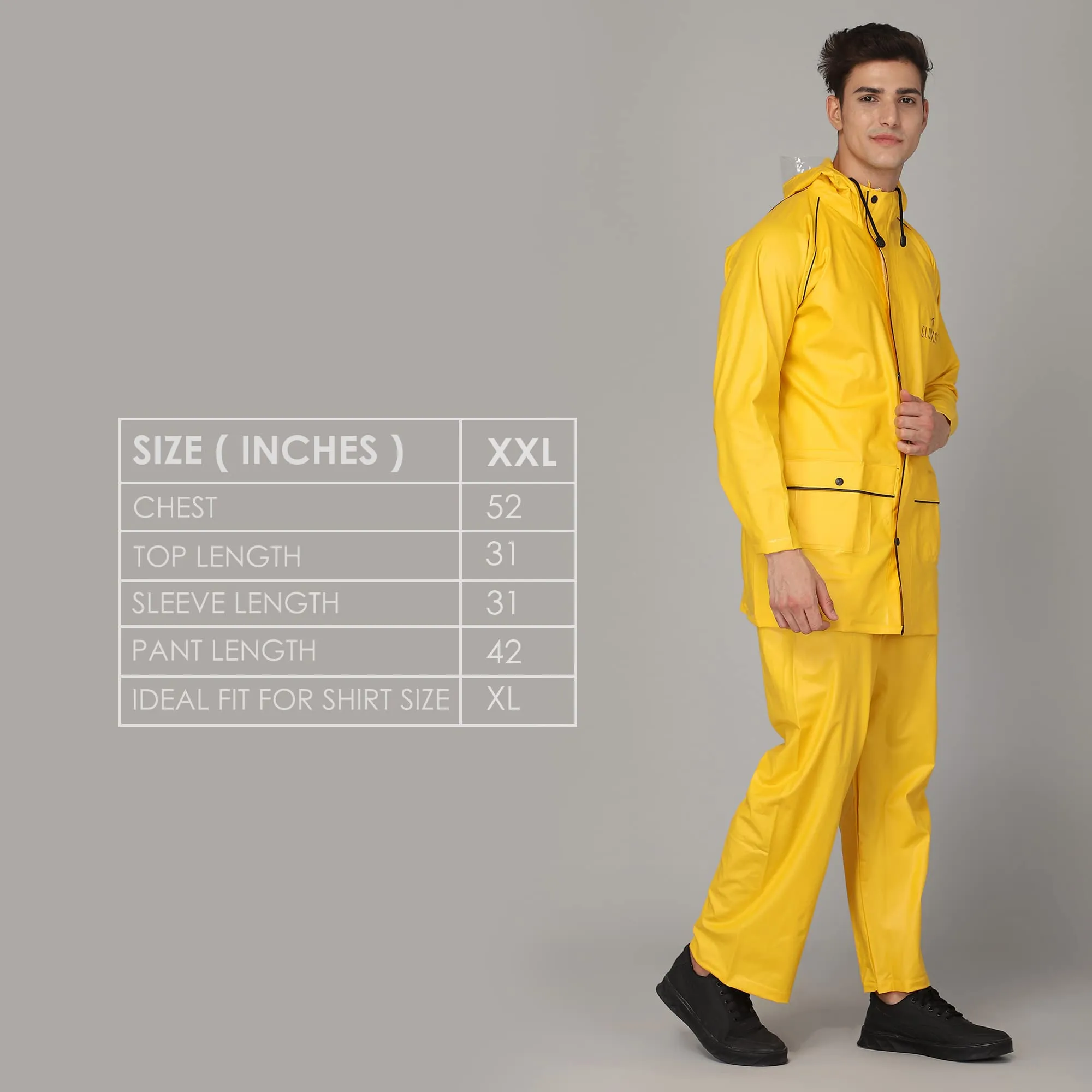 STRAUSS THE CLOWNFISH Roberto Series PVC Rain Coat for Men Waterproof for Bike with Hood Raincoat. Set of Top and Bottom Packed in a matching Storage Bag (Yellow with black piping, XX-Large)