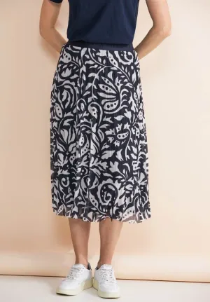 Street One Navy and White print pleated Midi skirt 361441