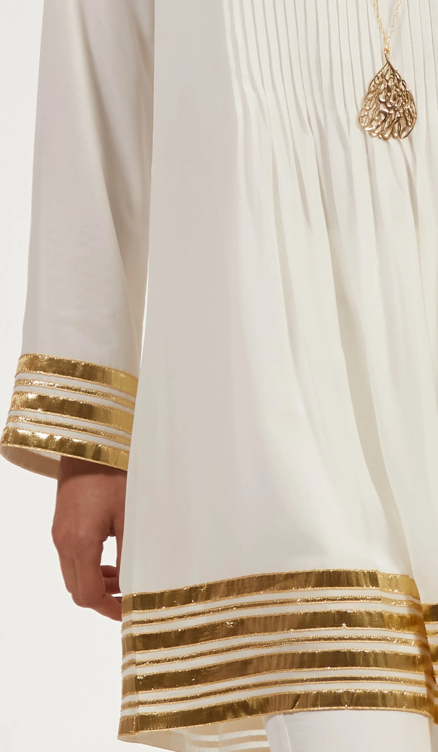 Sultana Gold Embellished Long Modest Tunic - Off White