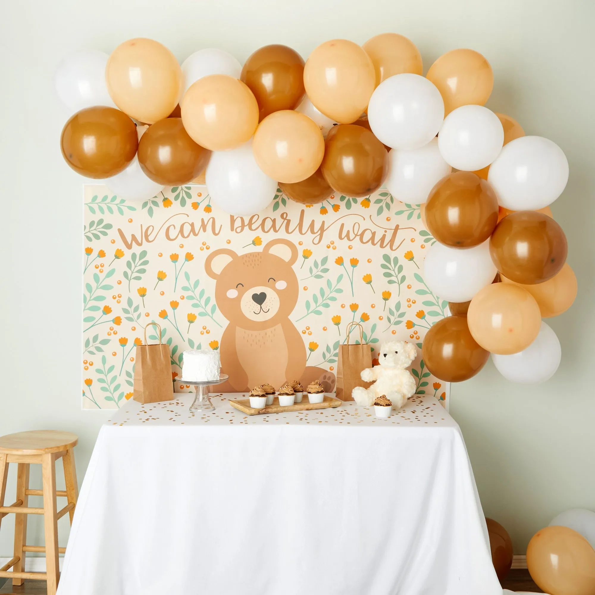 Teddy Bear Baby Shower Decorations, We Can Bearly Wait 48-Piece Garland Arch   5x3 Photo Booth Backdrop for Party Supplies