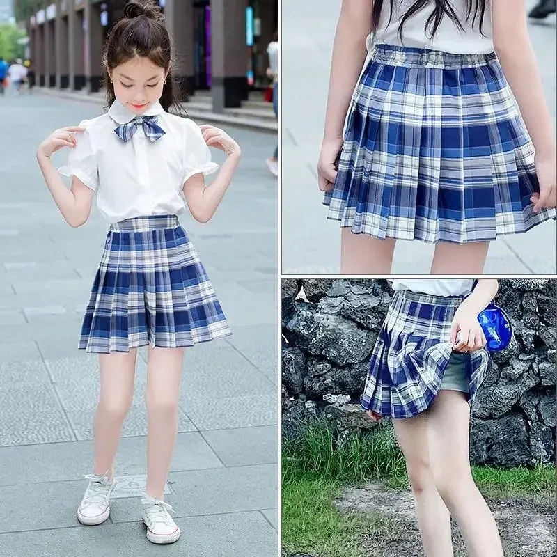 Teenage Pleated Skirts 10 12 13 14 Years Summer 2023 Girls Plaid Skirt High Waist Skirts Kids Cute Uniforms Children Dance Skirt