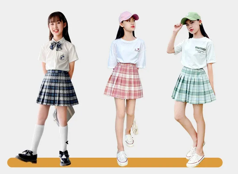 Teenage Pleated Skirts 10 12 13 14 Years Summer 2023 Girls Plaid Skirt High Waist Skirts Kids Cute Uniforms Children Dance Skirt