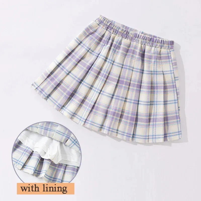 Teenage Pleated Skirts 10 12 13 14 Years Summer 2023 Girls Plaid Skirt High Waist Skirts Kids Cute Uniforms Children Dance Skirt