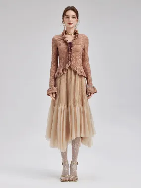 Textured Jacquard Ruffle Shirt & Tulle Skirt Set