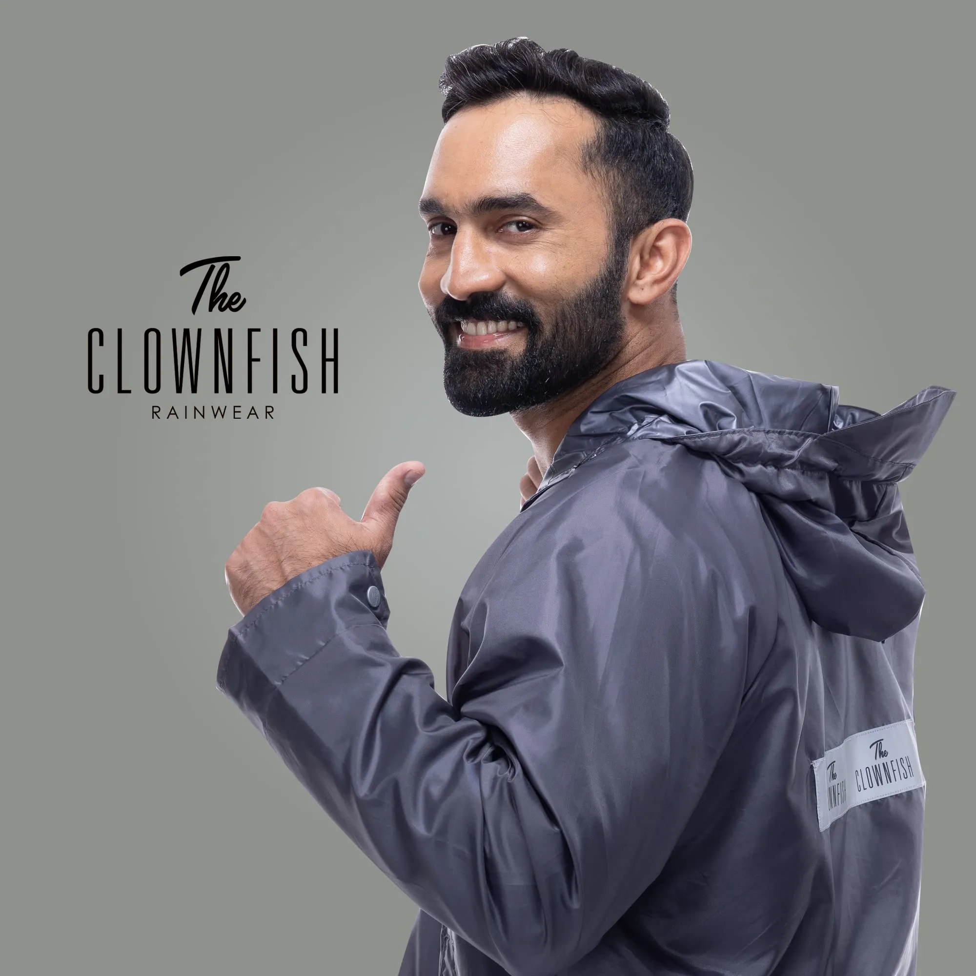 THE CLOWNFISH Arthur Series Men's Waterproof Polyester Double Coating Reversible Raincoat with Hood and Reflector Logo at Back. Set of Top and Bottom. Printed Plastic Pouch with Rope (Grey, X-Large)