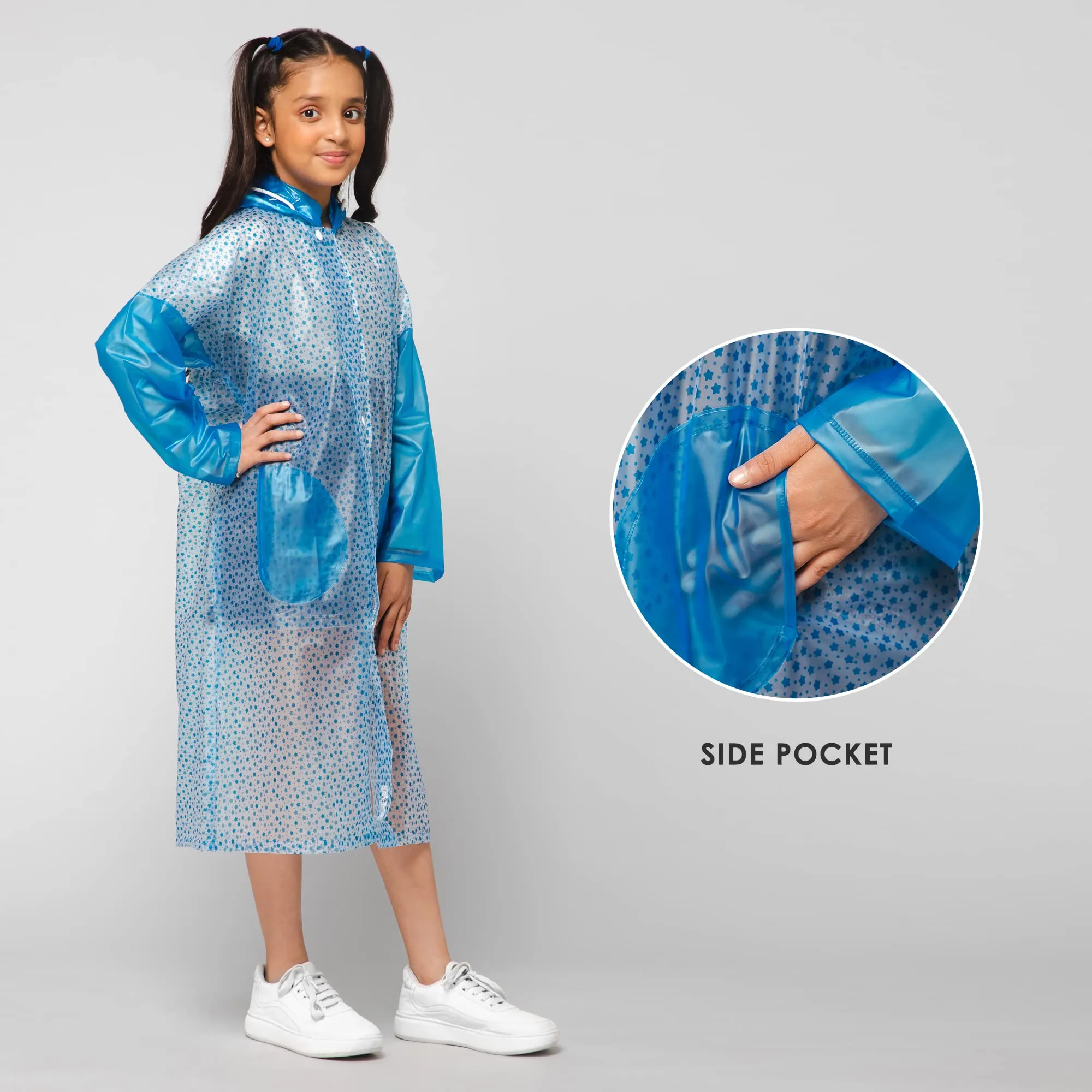 THE CLOWNFISH Drench Dew Series Unisex Kids Waterproof Single Layer PVC Longcoat/Raincoat with Adjustable Hood. Age-4-5 Years (Sky blue)