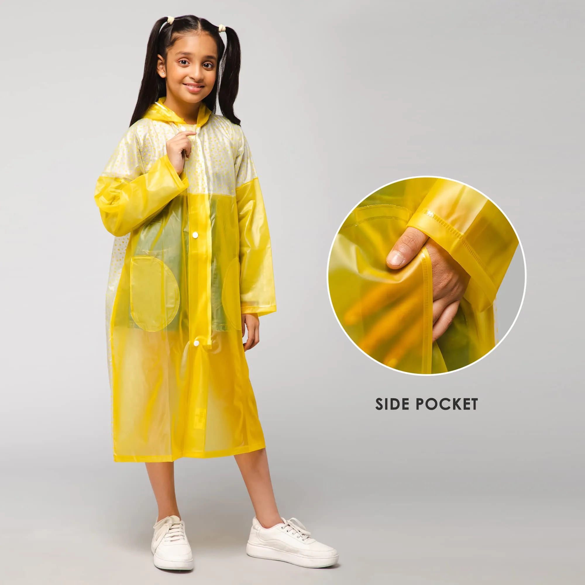 THE CLOWNFISH Drip Dude Series Unisex Kids Waterproof Single Layer PVC Longcoat/Raincoat with Adjustable Hood. Age-3-4 Years (Lemon Yellow)