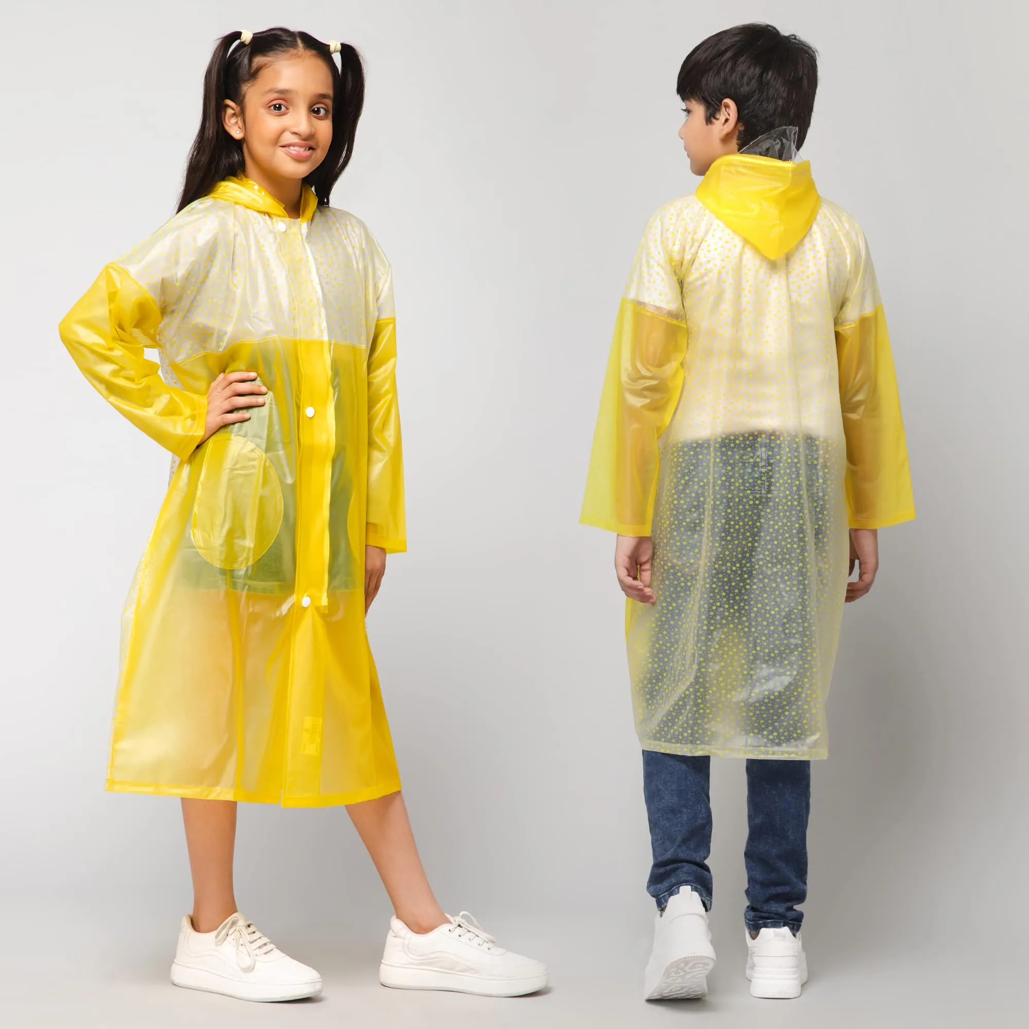 THE CLOWNFISH Drip Dude Series Unisex Kids Waterproof Single Layer PVC Longcoat/Raincoat with Adjustable Hood. Age-3-4 Years (Lemon Yellow)