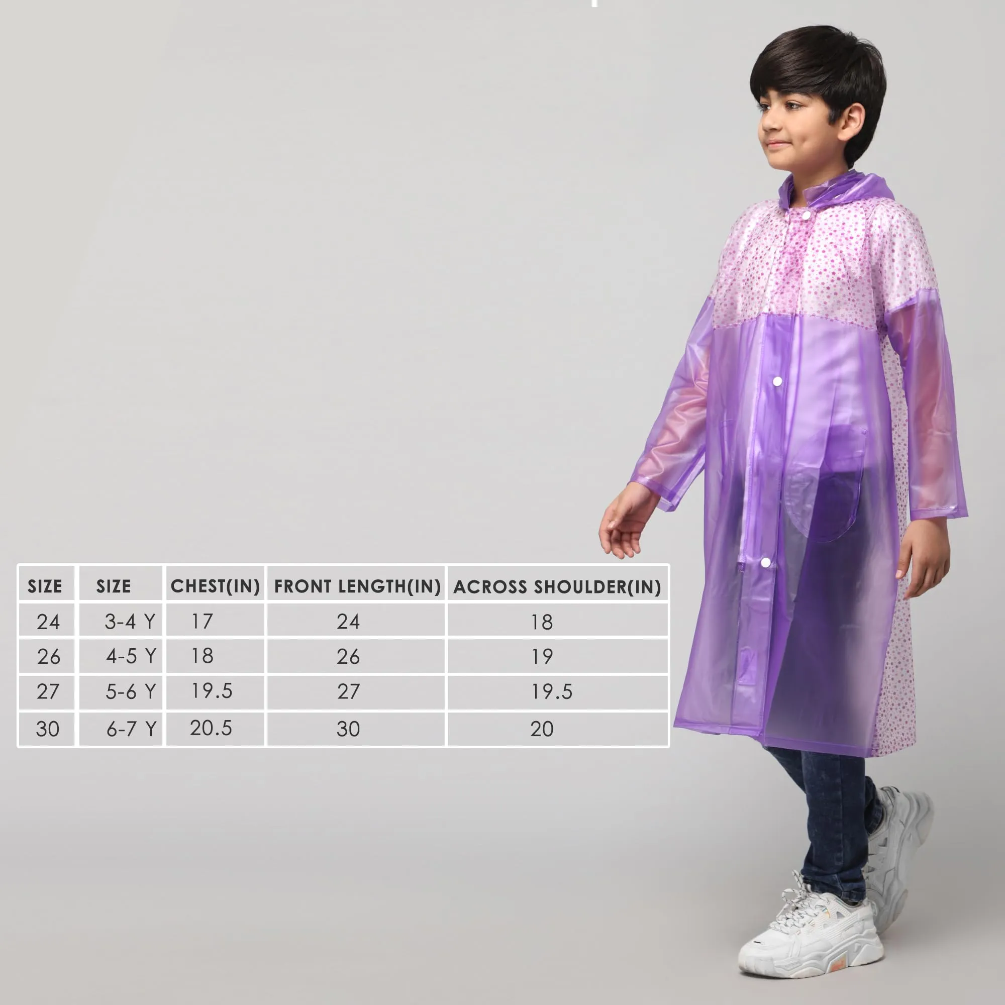 THE CLOWNFISH Drip Dude Series Unisex Kids Waterproof Single Layer PVC Longcoat/Raincoat with Adjustable Hood. Age-3-4 Years (Purple)