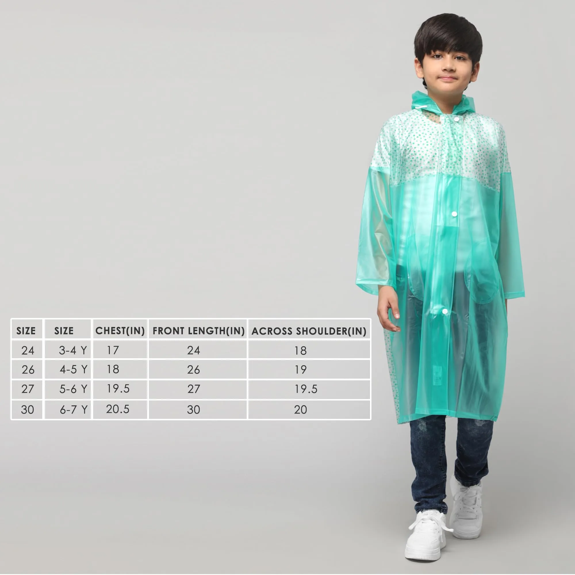 THE CLOWNFISH Drip Dude Series Unisex Kids Waterproof Single Layer PVC Longcoat/Raincoat with Adjustable Hood. Age-4-5 Years (Aqua Green)