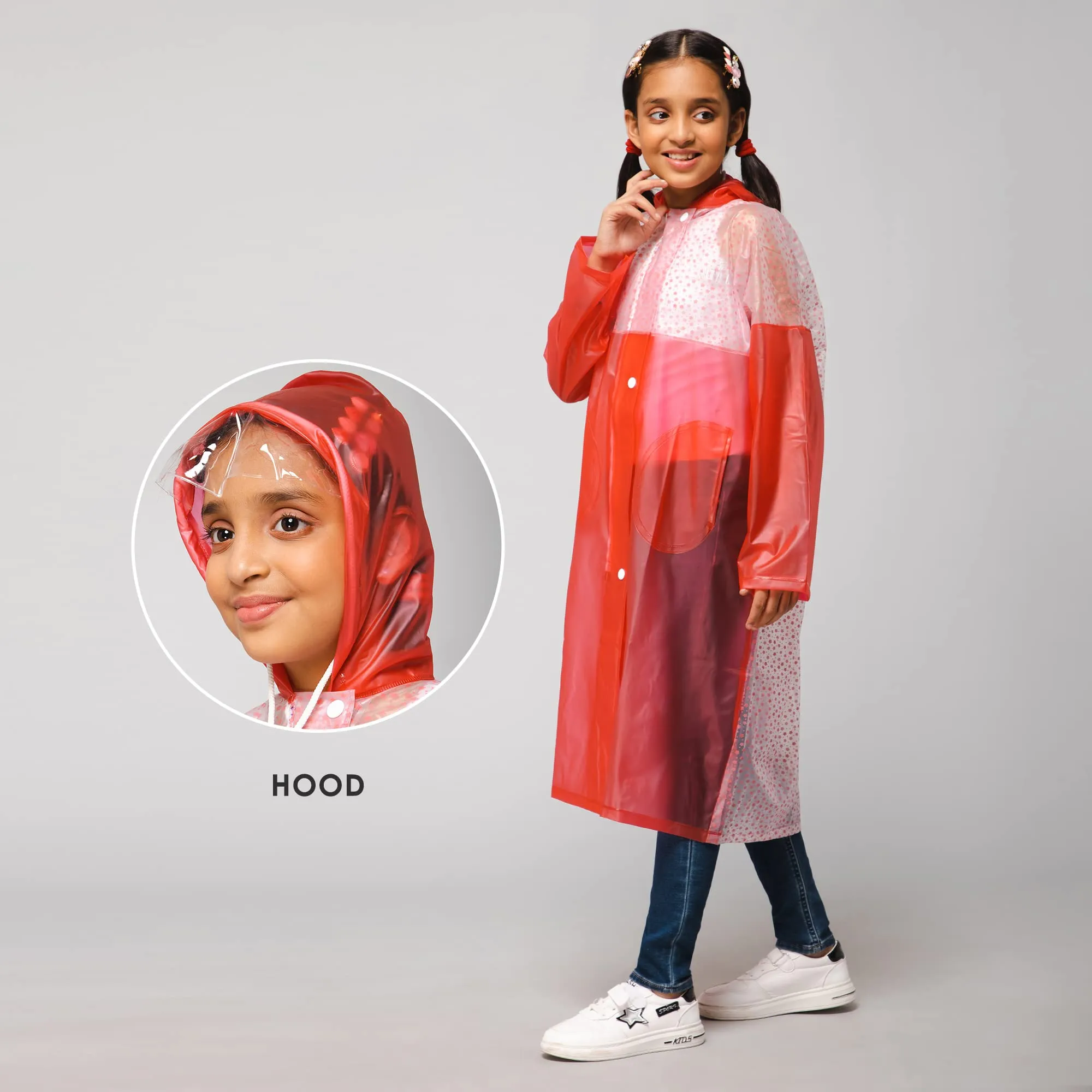 THE CLOWNFISH Drip Dude Series Unisex Kids Waterproof Single Layer PVC Longcoat/Raincoat with Adjustable Hood. Age-4-5 Years (Rose Red)