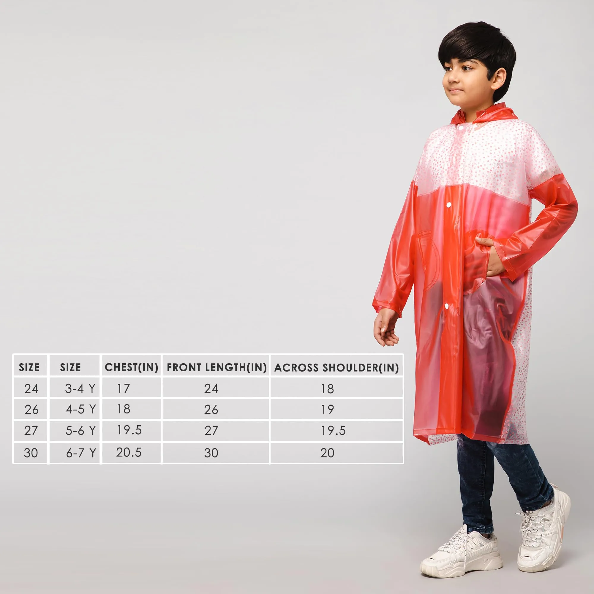 THE CLOWNFISH Drip Dude Series Unisex Kids Waterproof Single Layer PVC Longcoat/Raincoat with Adjustable Hood. Age-4-5 Years (Rose Red)