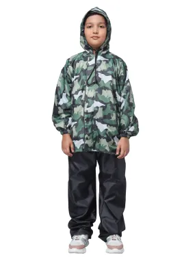 THE CLOWNFISH Duke Series Kids Waterproof Polyester Double Coating Reversible Standard Length Raincoat With Hood, Set Of Top And Bottom. Printed Plastic Pouch. Kid Age-11-13 Years (Black)