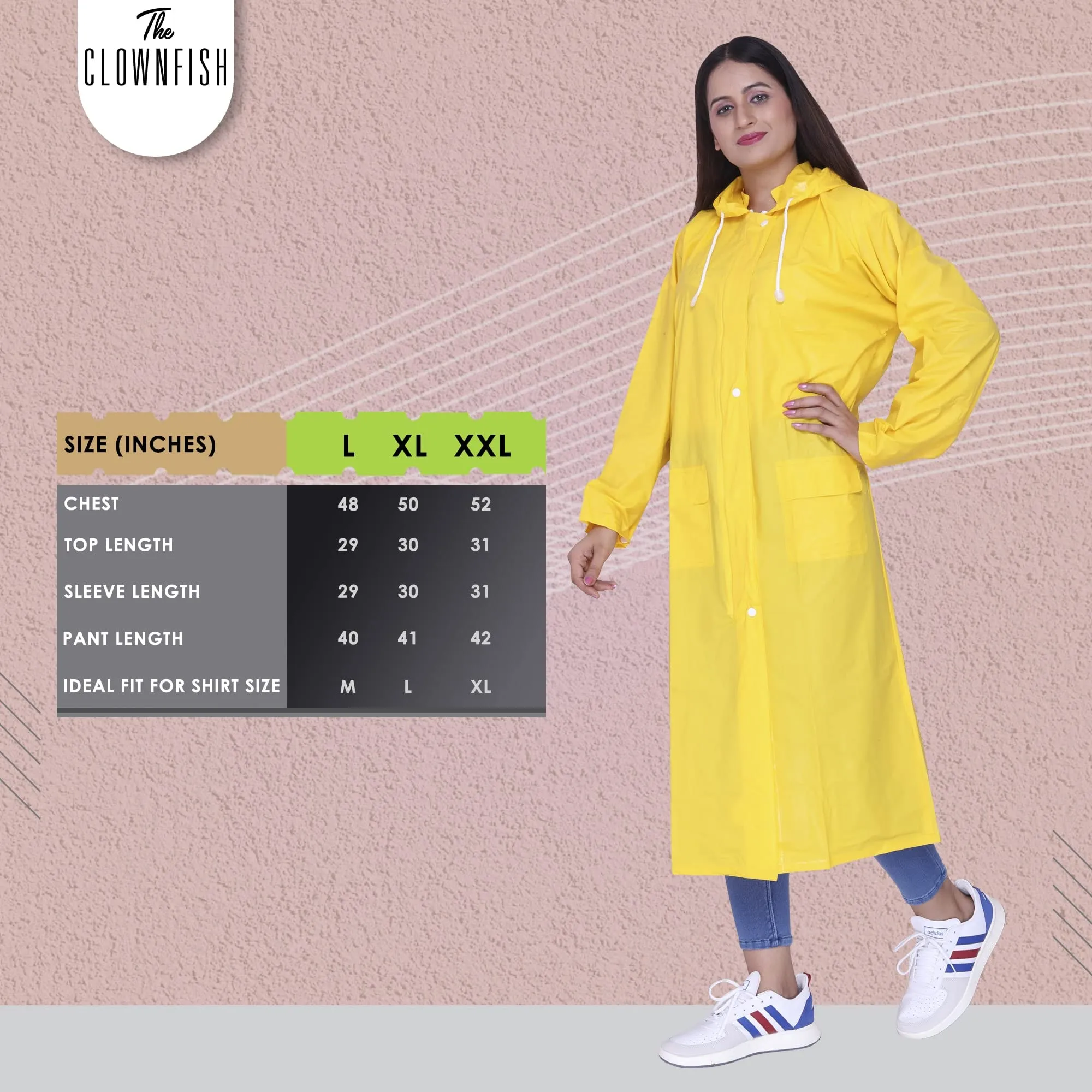 THE CLOWNFISH Indus Pro Series Women's Waterproof PVC Raincoat/Longcoat with Adjustable Hood- With Storage Bag (Yellow, XXXL)