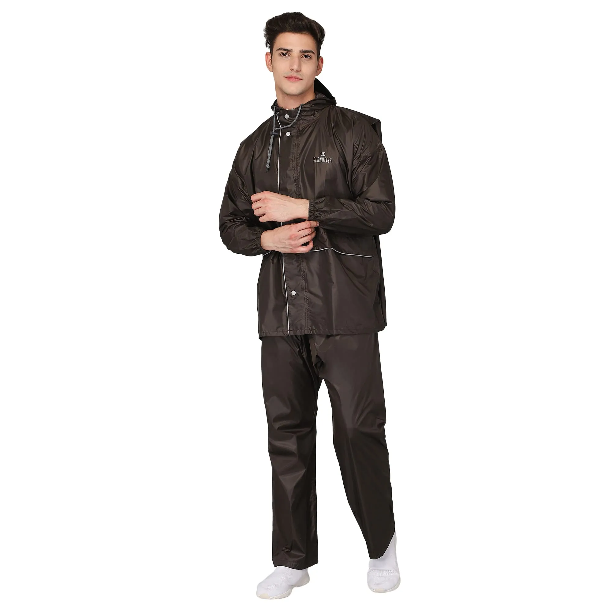 THE CLOWNFISH Men's Polyester Standard Length A-Line Coat Charles Brown X Large .