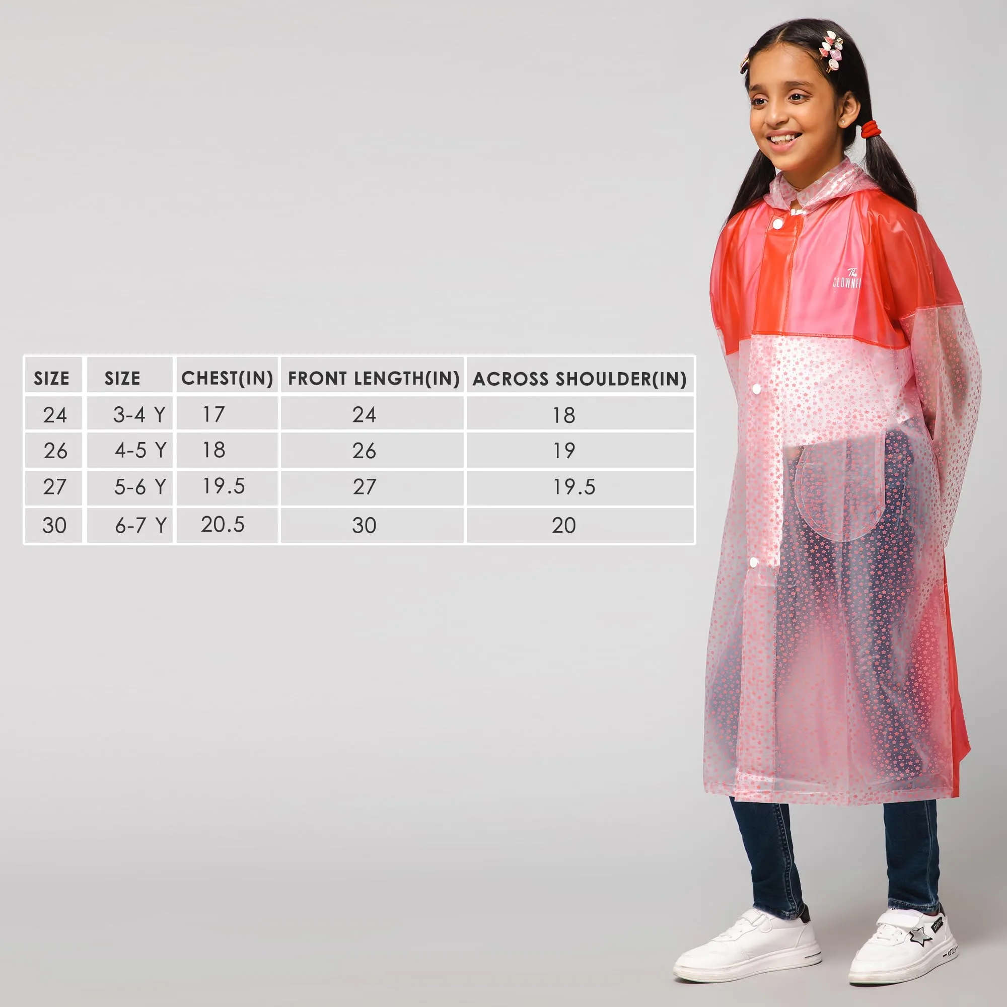 THE CLOWNFISH Misty Magic Series Unisex Kids Waterproof Single Layer PVC Longcoat/Raincoat with Adjustable Hood. Age-4-5 Years (Rose Red)