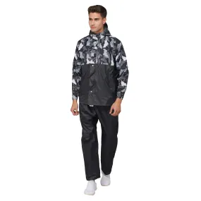 THE CLOWNFISH Napoleon Series Men's Waterproof Nylon Double Coating Reversible Raincoat with Hood and Reflector Logo at Back. Set of Top and Bottom. Printed Plastic Pouch with Rope (Grey, XX-Large)