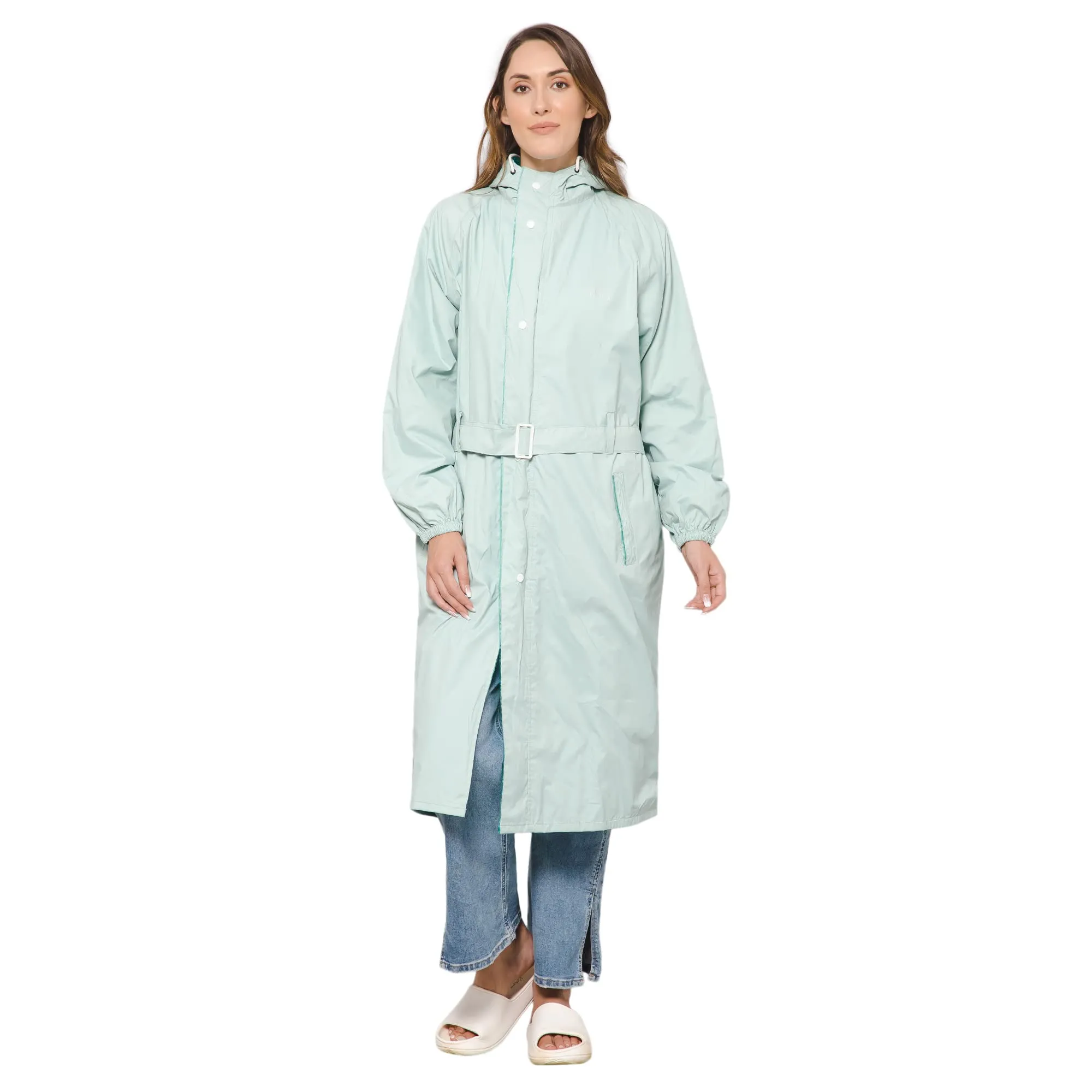 THE CLOWNFISH Polyester Raincoats For Women Rain Coat For Women Longcoat Raincoat For Ladies Waterproof Reversible Double Layer. Aquashield Series (Pista Green, X-Large)