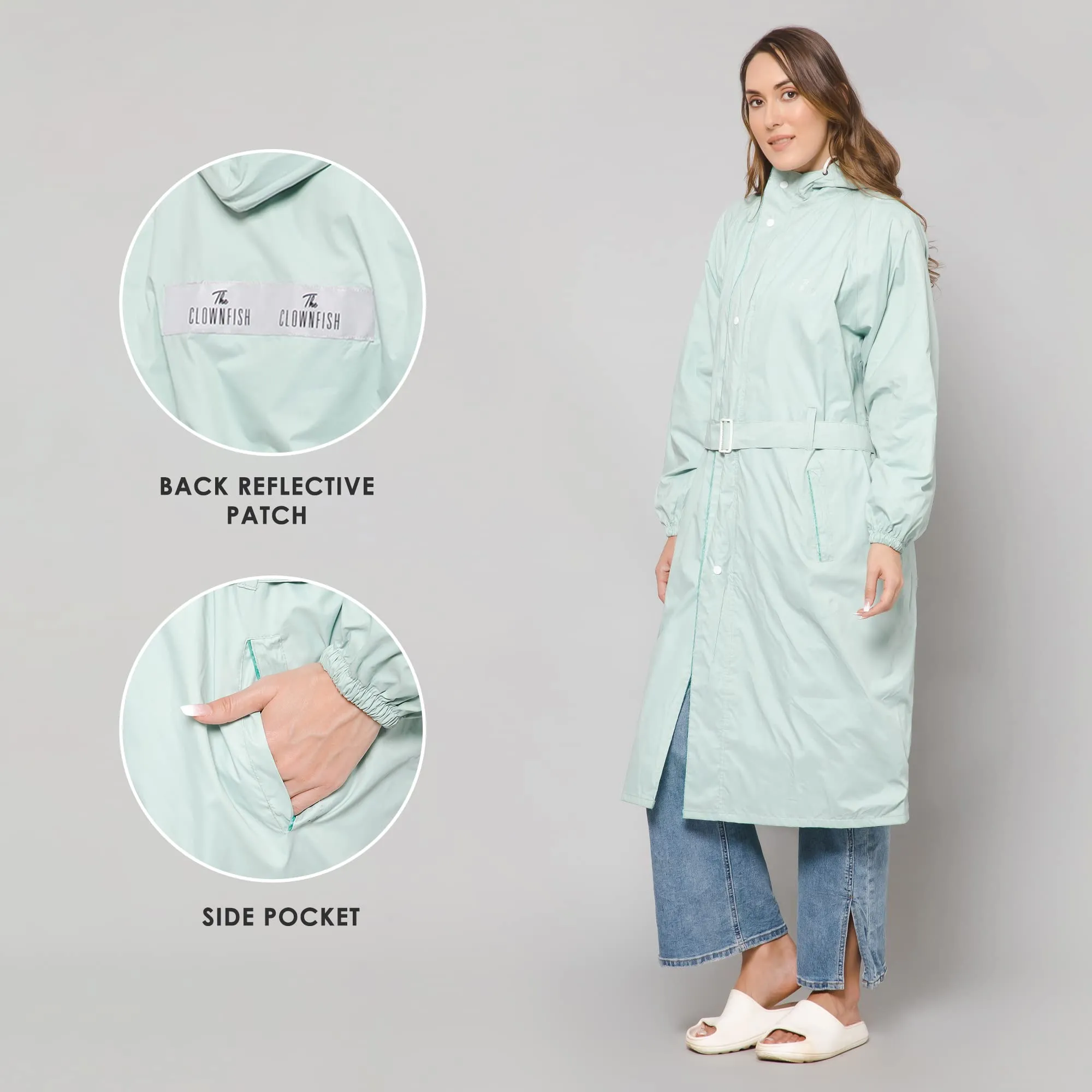 THE CLOWNFISH Polyester Raincoats For Women Rain Coat For Women Longcoat Raincoat For Ladies Waterproof Reversible Double Layer. Aquashield Series (Pista Green, X-Large)