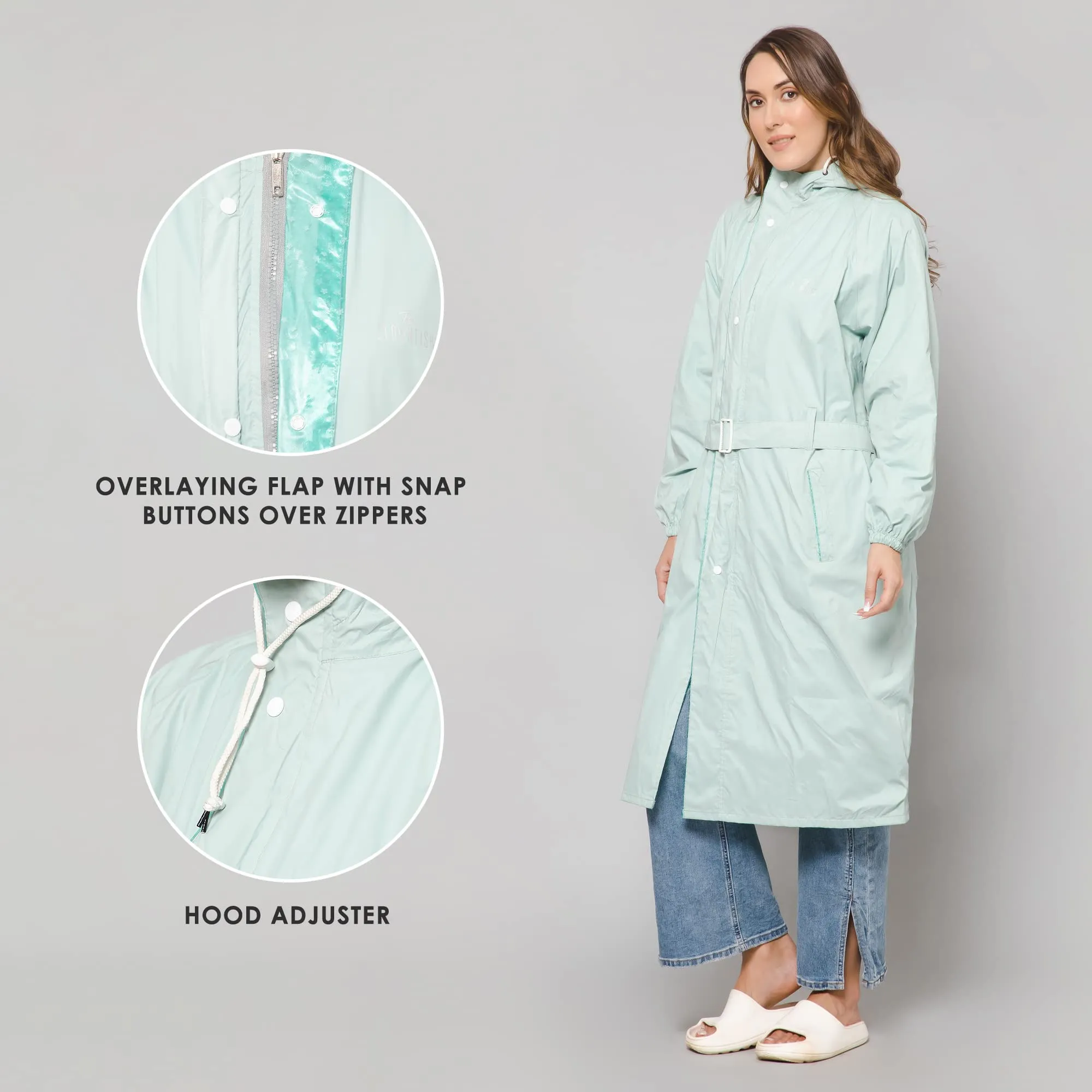 THE CLOWNFISH Polyester Raincoats For Women Rain Coat For Women Longcoat Raincoat For Ladies Waterproof Reversible Double Layer. Aquashield Series (Pista Green, Xxx-Large)