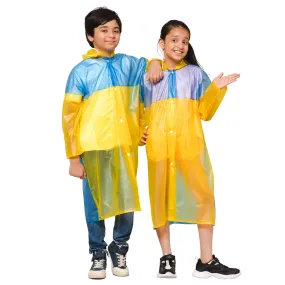 THE CLOWNFISH Puddle Jumper Series Unisex Kids Waterproof Single Layer PVC Longcoat/Raincoat with Adjustable Hood. Age-6-7 Years (Blue)