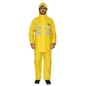 The Clownfish Rain Coat for Men Waterproof for Bike with Hood and Reflective Stripes Raincoat for Men Industrial Series. Set of Top and Bottom Packed in a Storage Bag Indus Series (Yellow 2XL Indus Yellow