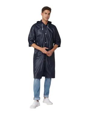 THE CLOWNFISH Raincoat for Men and Women Waterproof PVC Material Longcoat with Adjustable Hood Agro Pro Series (Navy Blue, Free Size)