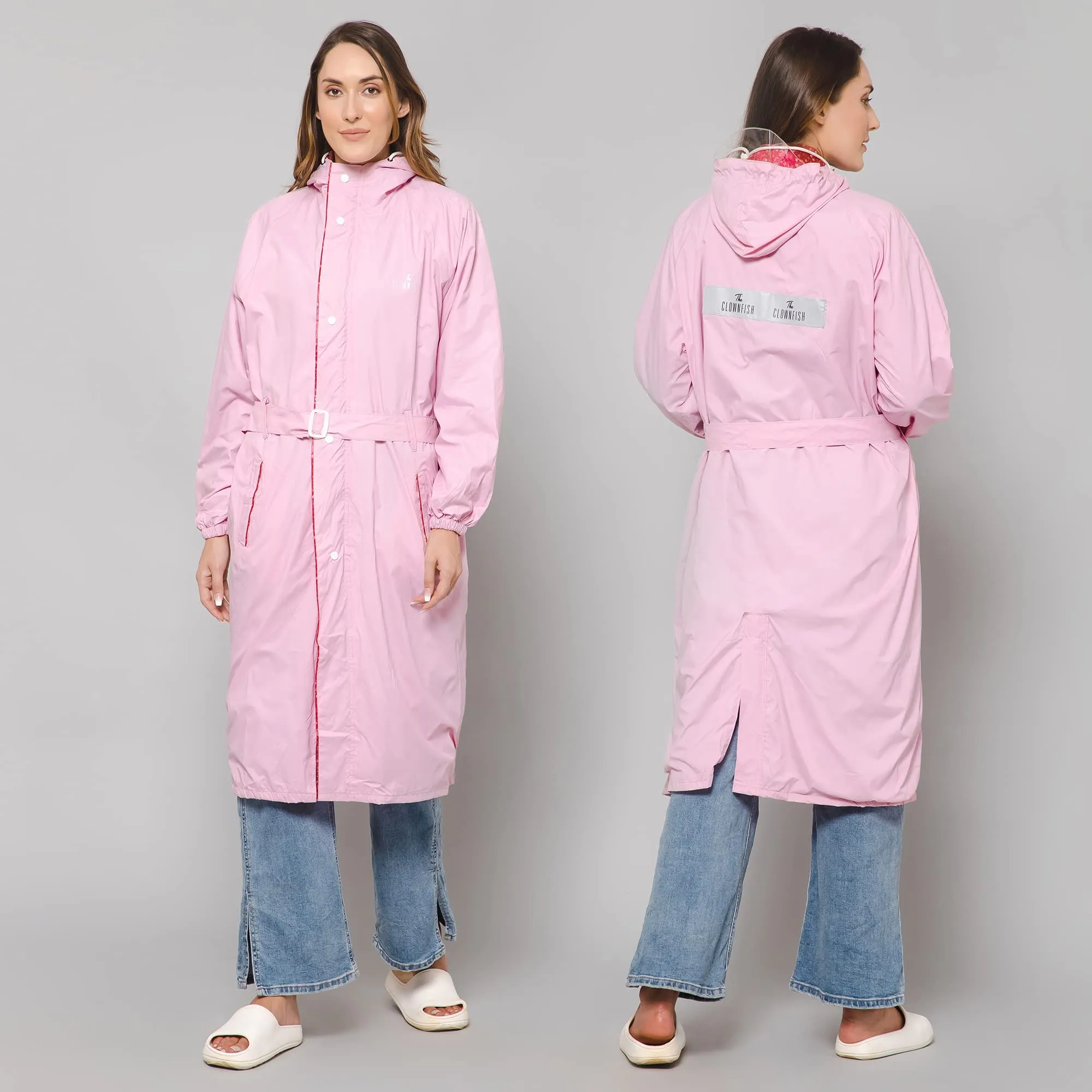 THE CLOWNFISH Raincoats for Women Rain Coat for Women Longcoat Raincoat for Ladies Waterproof Reversible Double Layer. Aquashield Series (Baby Pink, 2X-Large)