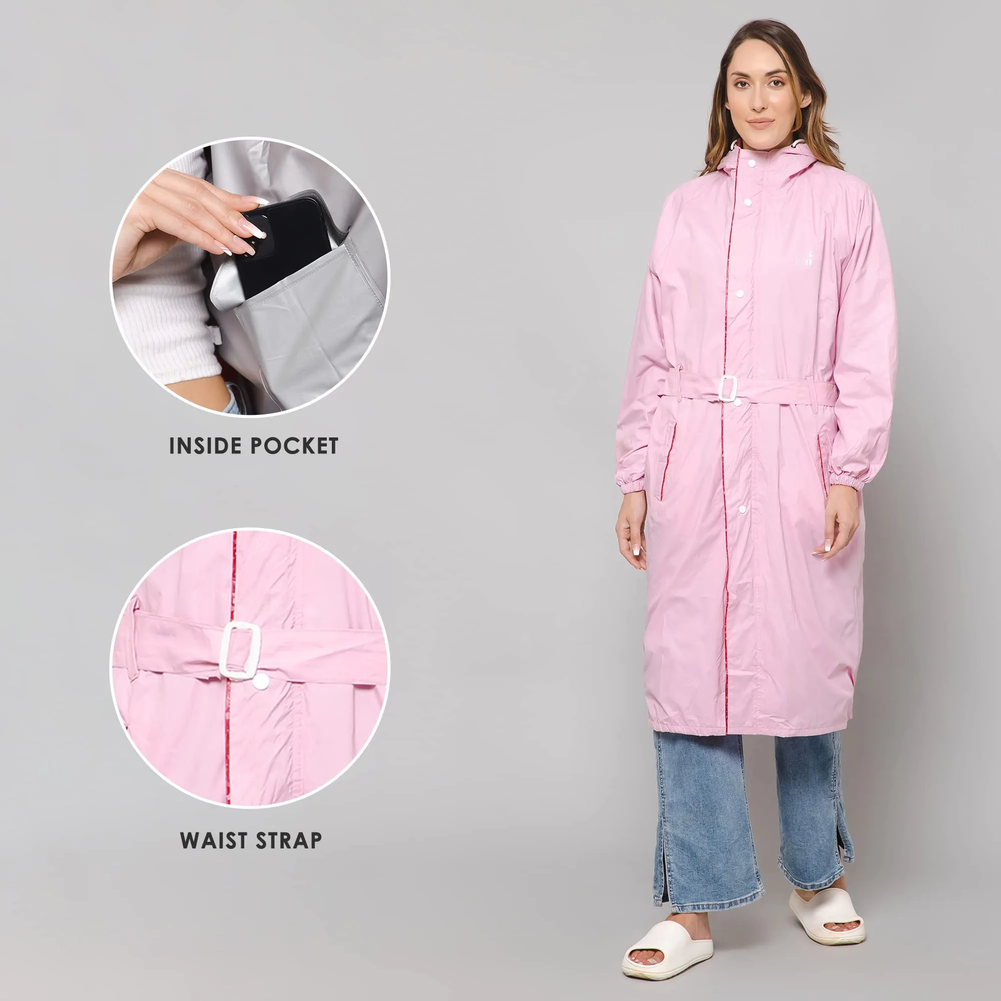 THE CLOWNFISH Raincoats for Women Rain Coat for Women Longcoat Raincoat for Ladies Waterproof Reversible Double Layer. Aquashield Series (Baby Pink, 2X-Large)