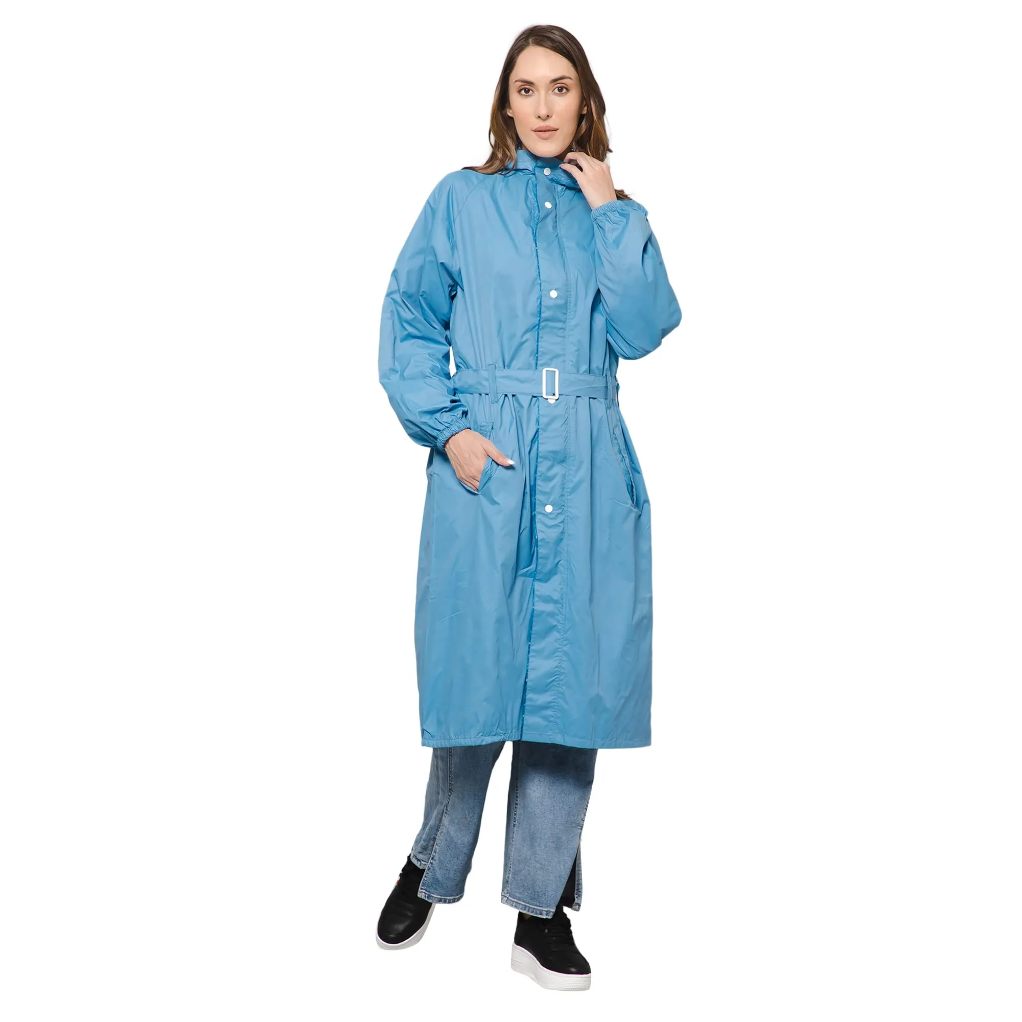 THE CLOWNFISH Raincoats for Women Rain Coat for Women Longcoat Raincoat for Ladies Waterproof Reversible Double Layer. Aquashield Series (Skyblue, XXX-Large)