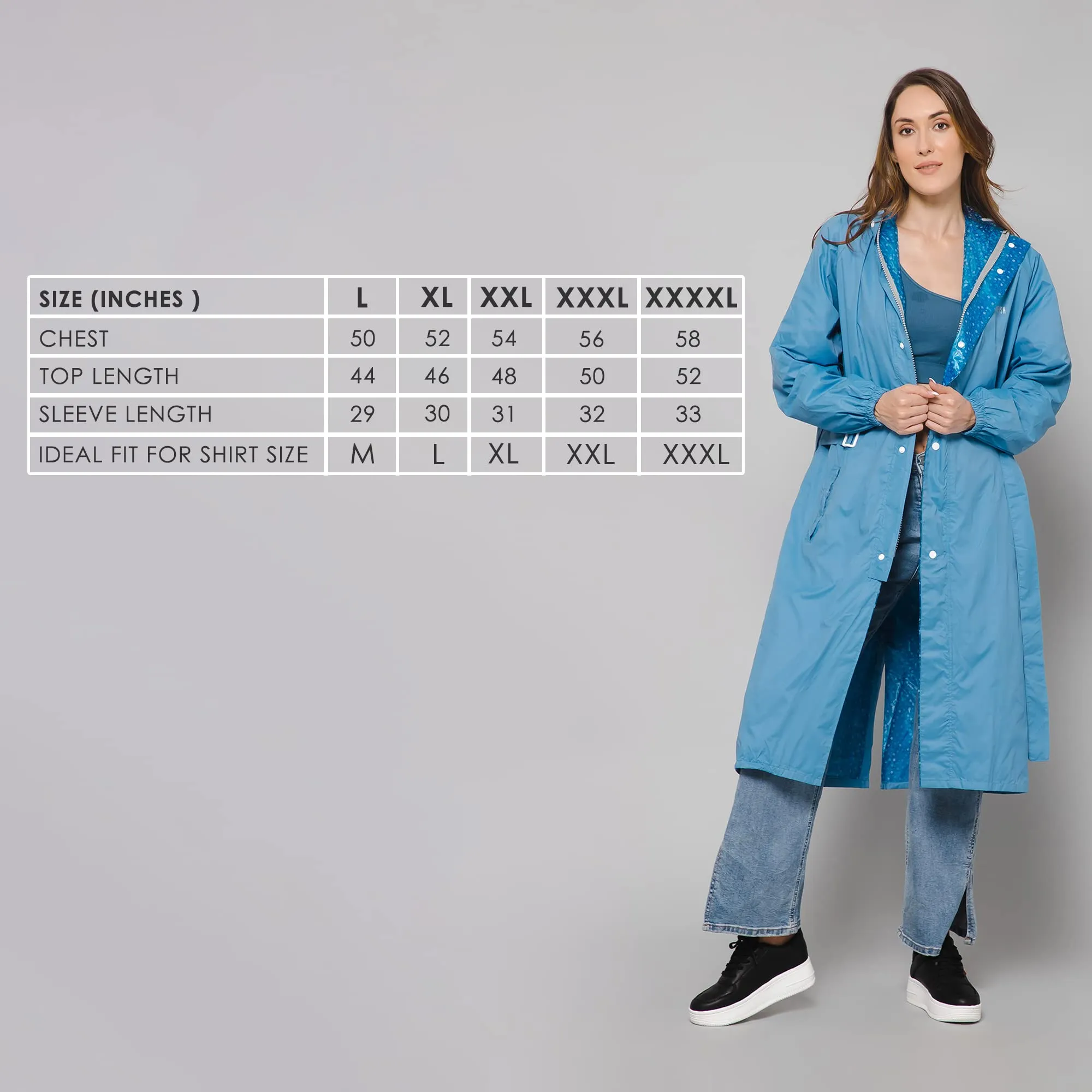 THE CLOWNFISH Raincoats for Women Rain Coat for Women Longcoat Raincoat for Ladies Waterproof Reversible Double Layer. Aquashield Series (Skyblue, XXX-Large)