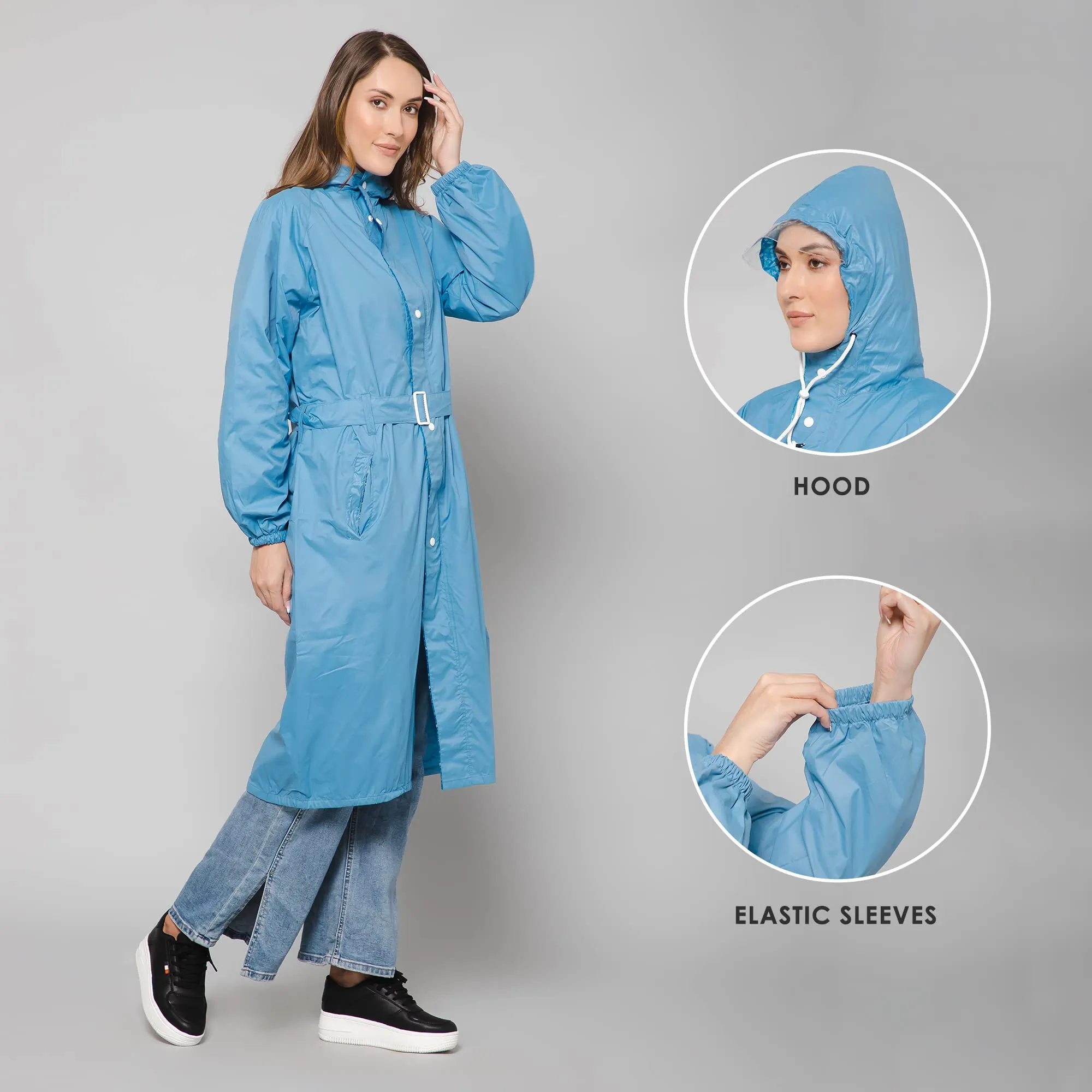 THE CLOWNFISH Raincoats for Women Rain Coat for Women Longcoat Raincoat for Ladies Waterproof Reversible Double Layer. Aquashield Series (Skyblue, XXX-Large)