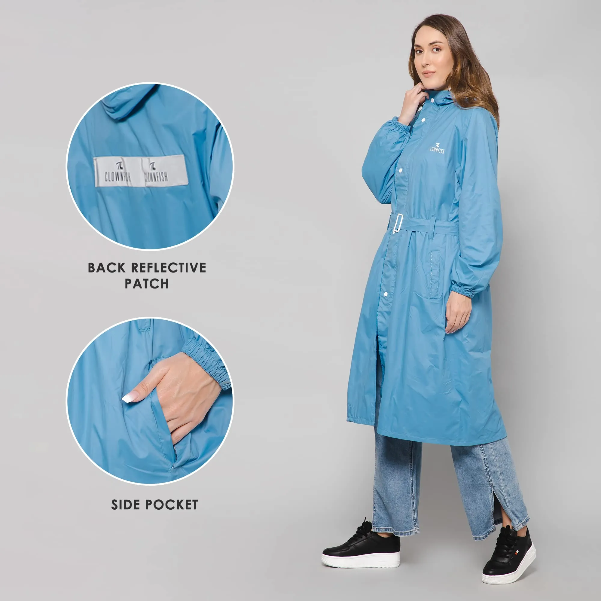 THE CLOWNFISH Raincoats for Women Rain Coat for Women Longcoat Raincoat for Ladies Waterproof Reversible Double Layer. Aquashield Series (Skyblue, XXX-Large)